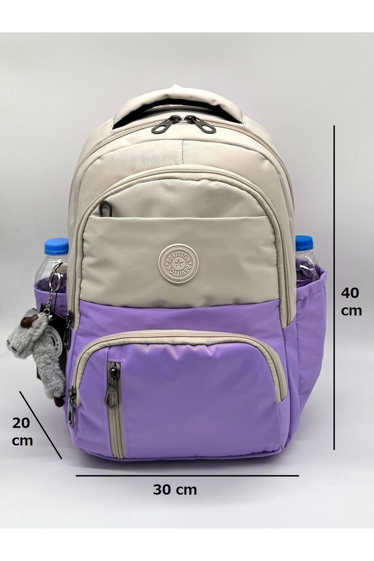 Bevitton-First School Bag Set of 3 Unisex Children's Primary School Bag Bvt-8010 Beige-Lilac 3