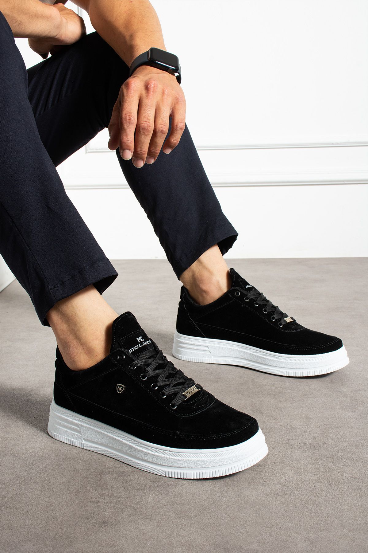 MCLACOS Siyah Beyaz Erkek Sneaker Günlük Spor Ayakkabı Yüksek Taban - Rahat Tasarım Q7