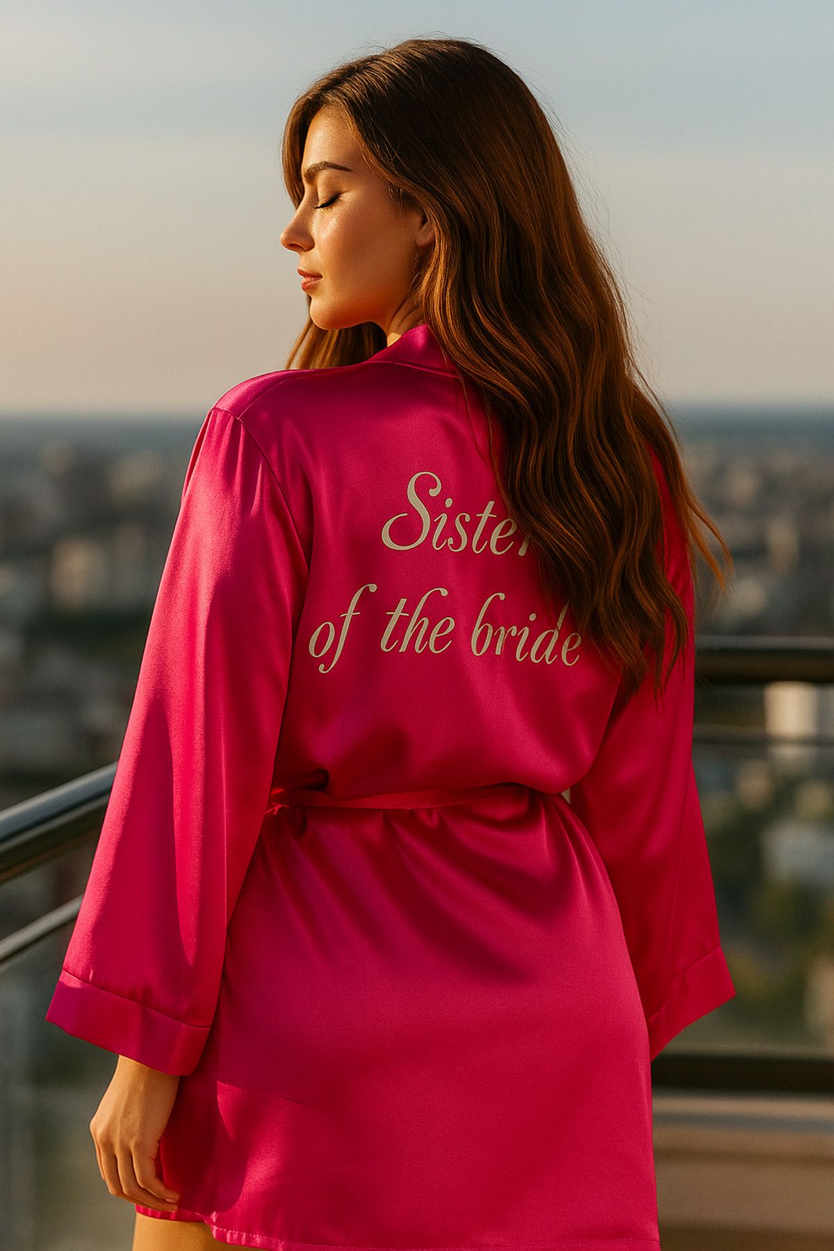 BRIDEIST WEDDING CO Sister of the Bride Sabahlık | Nedime Pembe Saten Uzun Kimono | Bekârlığa Veda Makyaj Sabahlığı