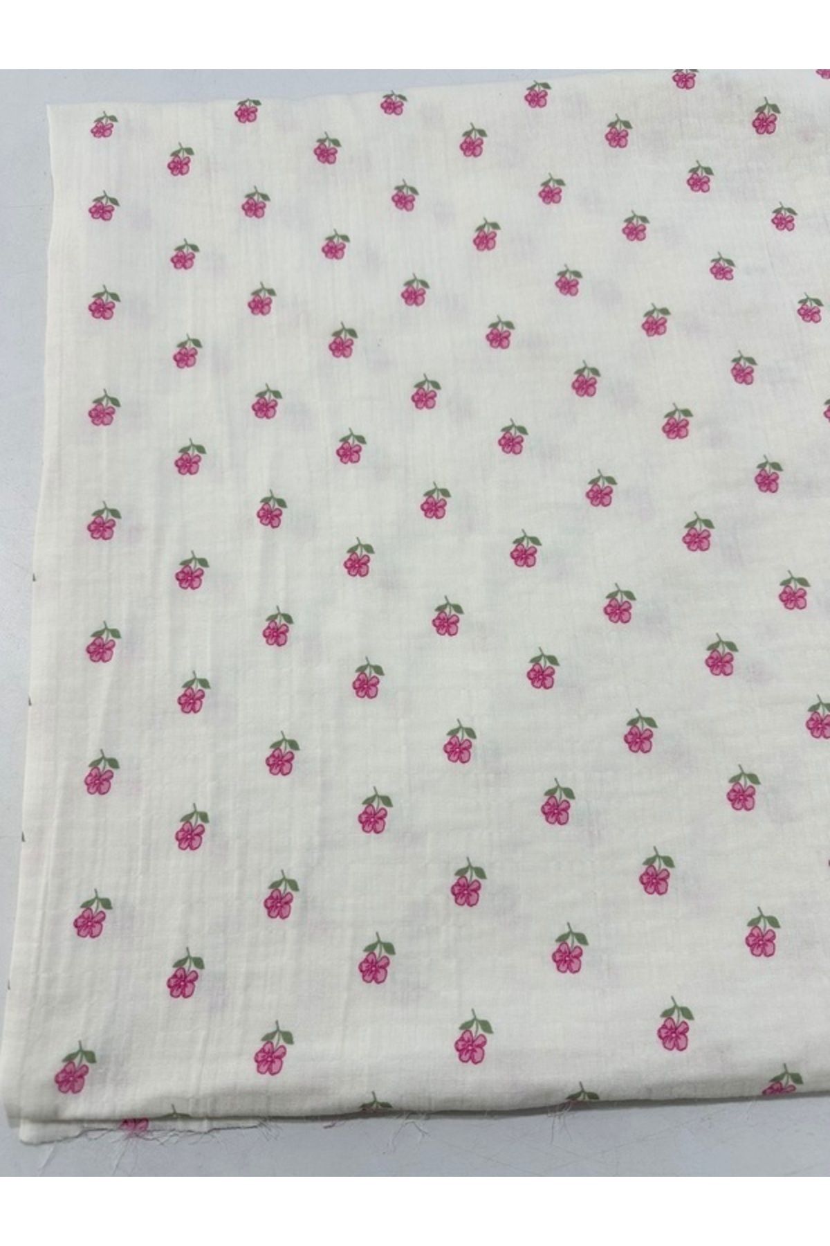 Butik Müslin Kumaş Çift Kat Mini Çiçek Desenli