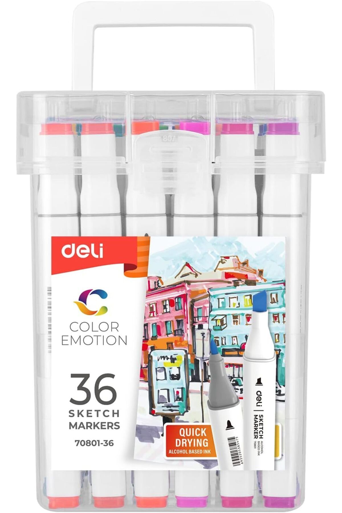 Deli-Sketch marker 36 Colours Dual Tip, Brush and Chisel, Alcohol Sketch Marker, Alcohol-Based Brush 2
