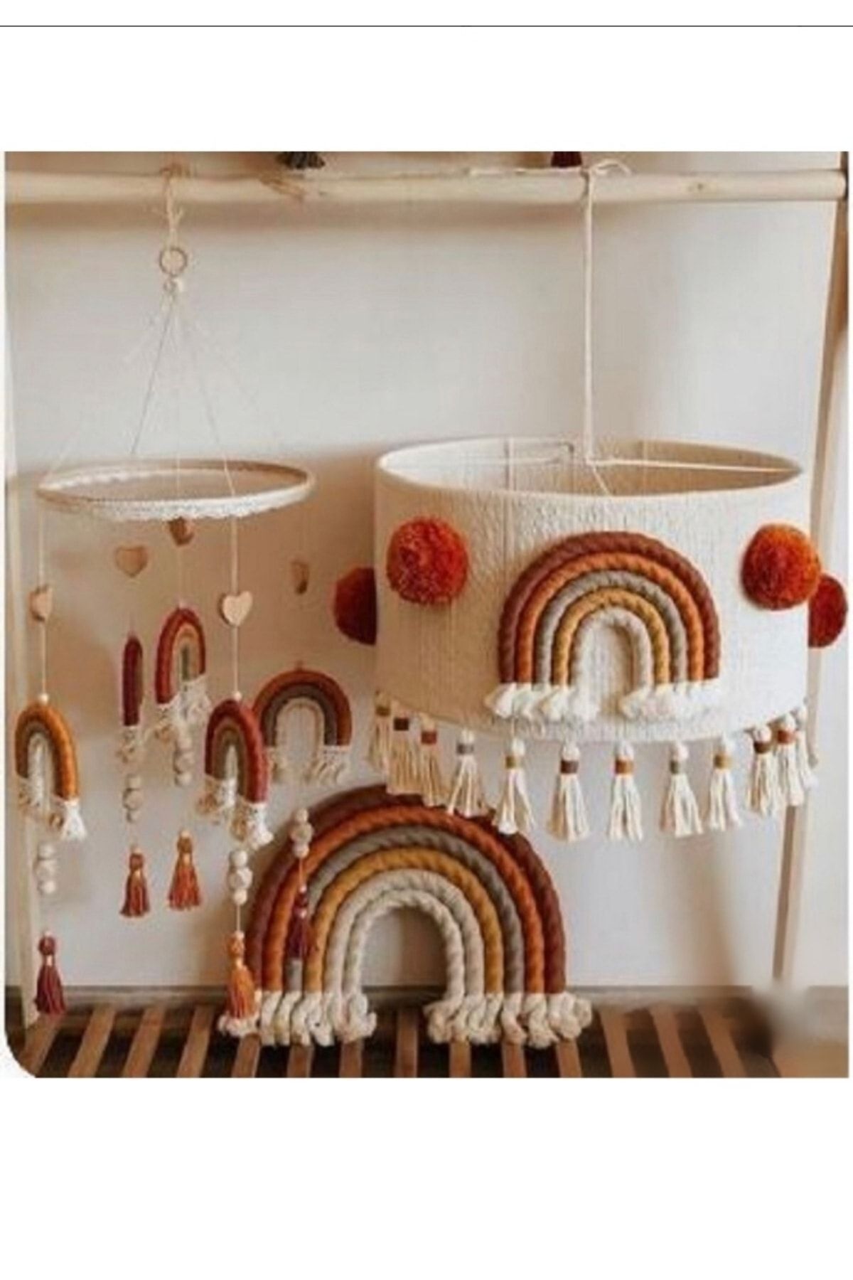 Tasarı Sanatı Bebek/çocuk Odası Özel Tasarım Makrome Avize- Dönence- Gökkuşağı 3lütakım fotoğrafı 2 (önizleme)