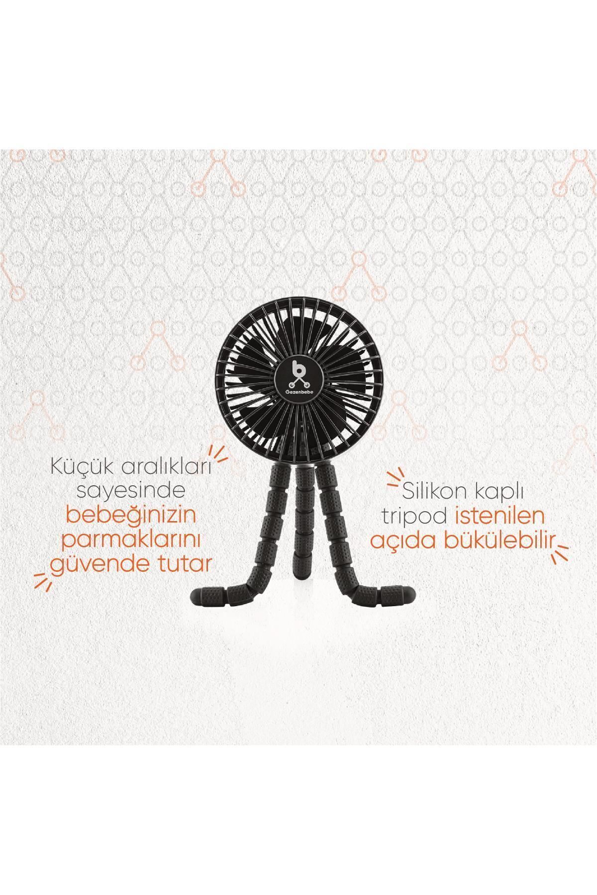 Gezenbebe Çok Fonksiyonlu Mini Fan – Esnek Ayaklı, USB Şarjlı Bebek Arabası & Masaüstü Vantilatör fotoğrafı 2 (önizleme)
