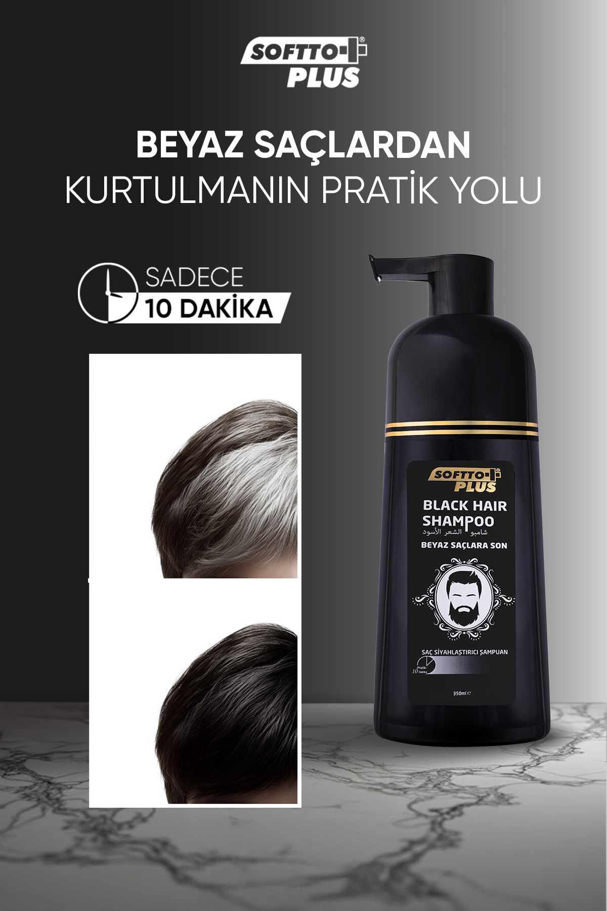 Black Hair Saç Siyahlaştırıcı Anında Etki Eden Doğal Görünümlü Shampoo 350 ml - Ürün görseli