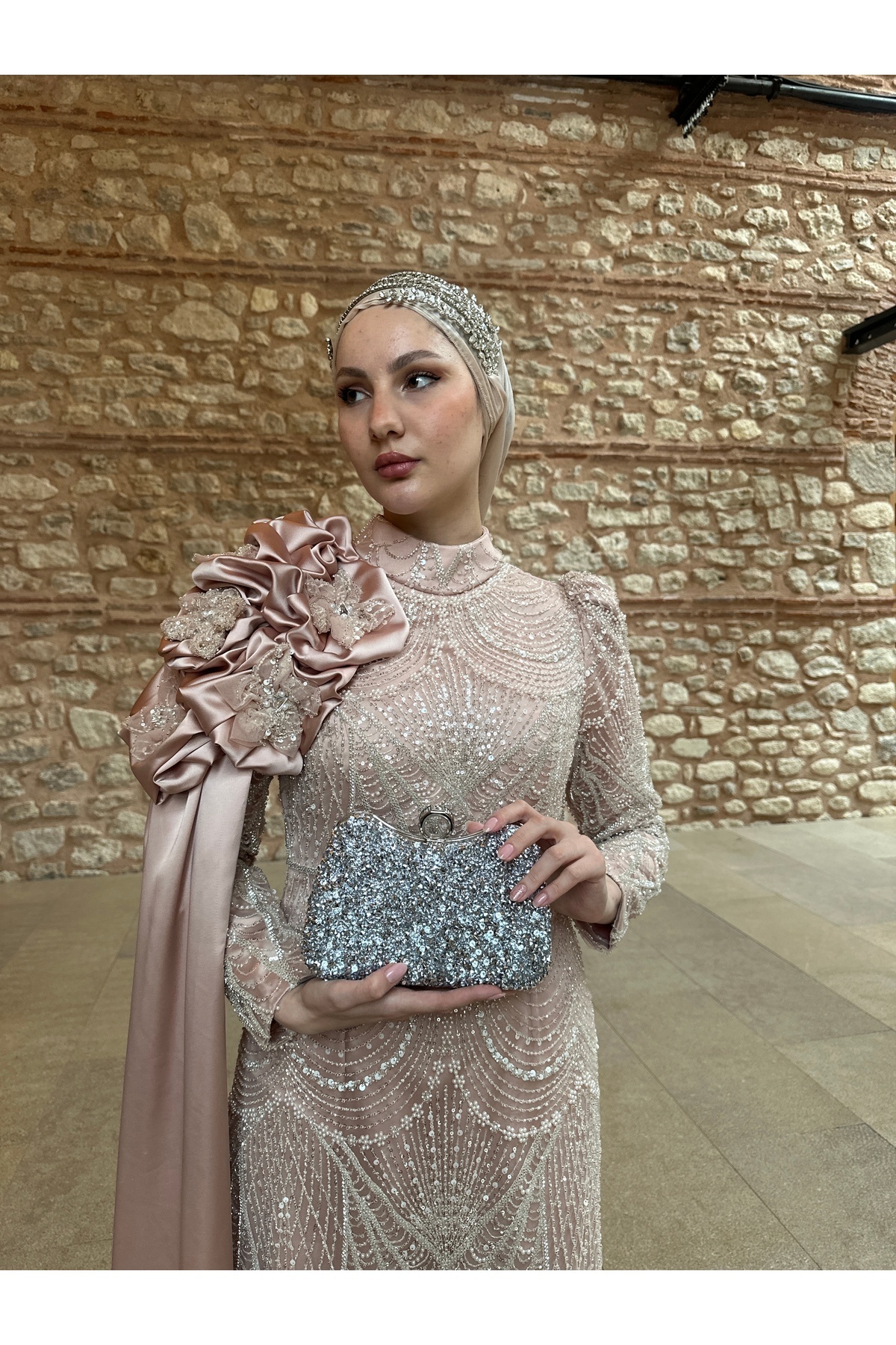 BUKAWEAR Büka Kadın Gümüş Taşlı Parmak Geçmeli Şık Abiye Çanta görsel 4