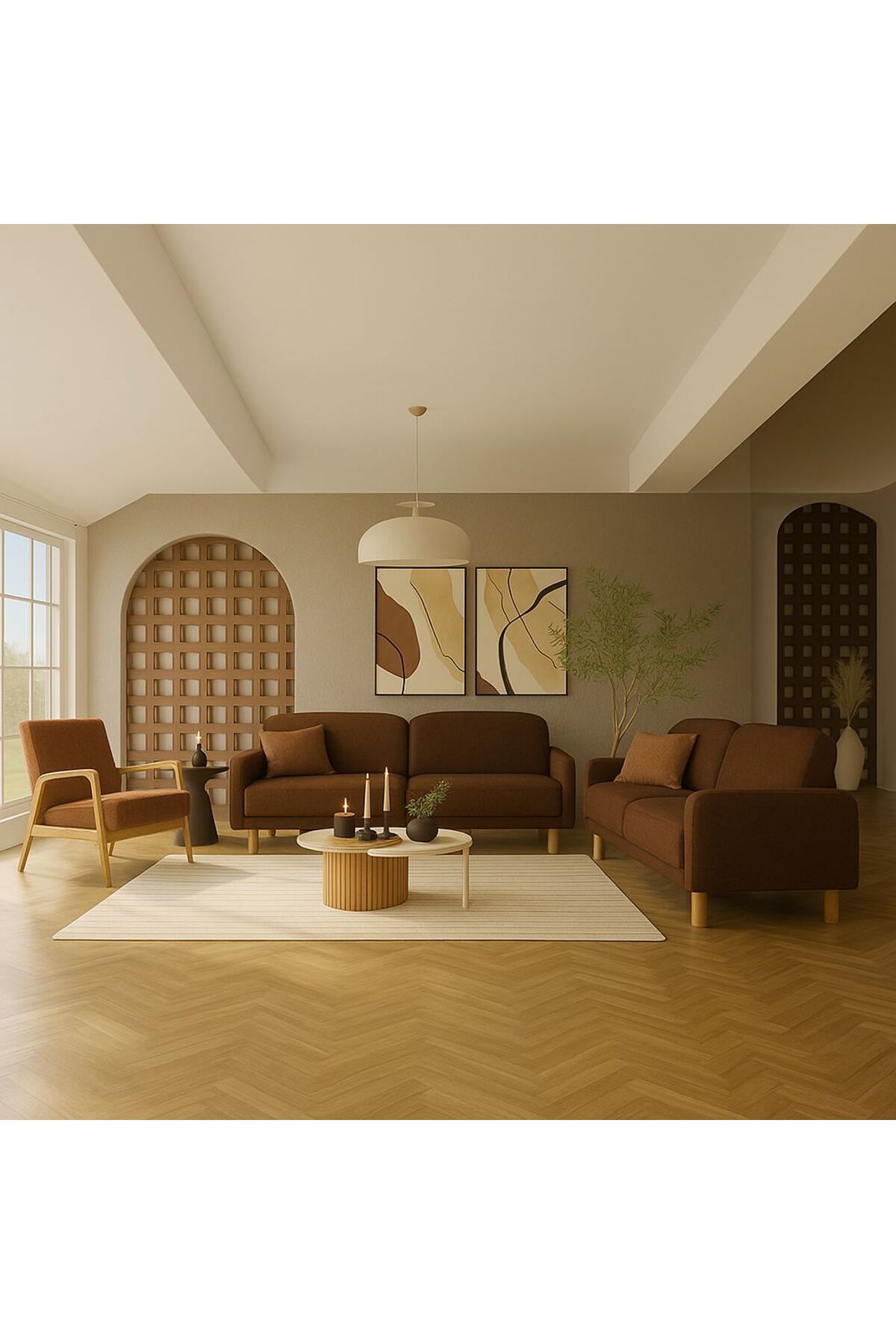 Modalife Bohem Koltuk Takımı, Oturma Grubu 3+3+1 Full Paket (2 Koltuk 1 Berjer) (Sandıklı-Yataklı)