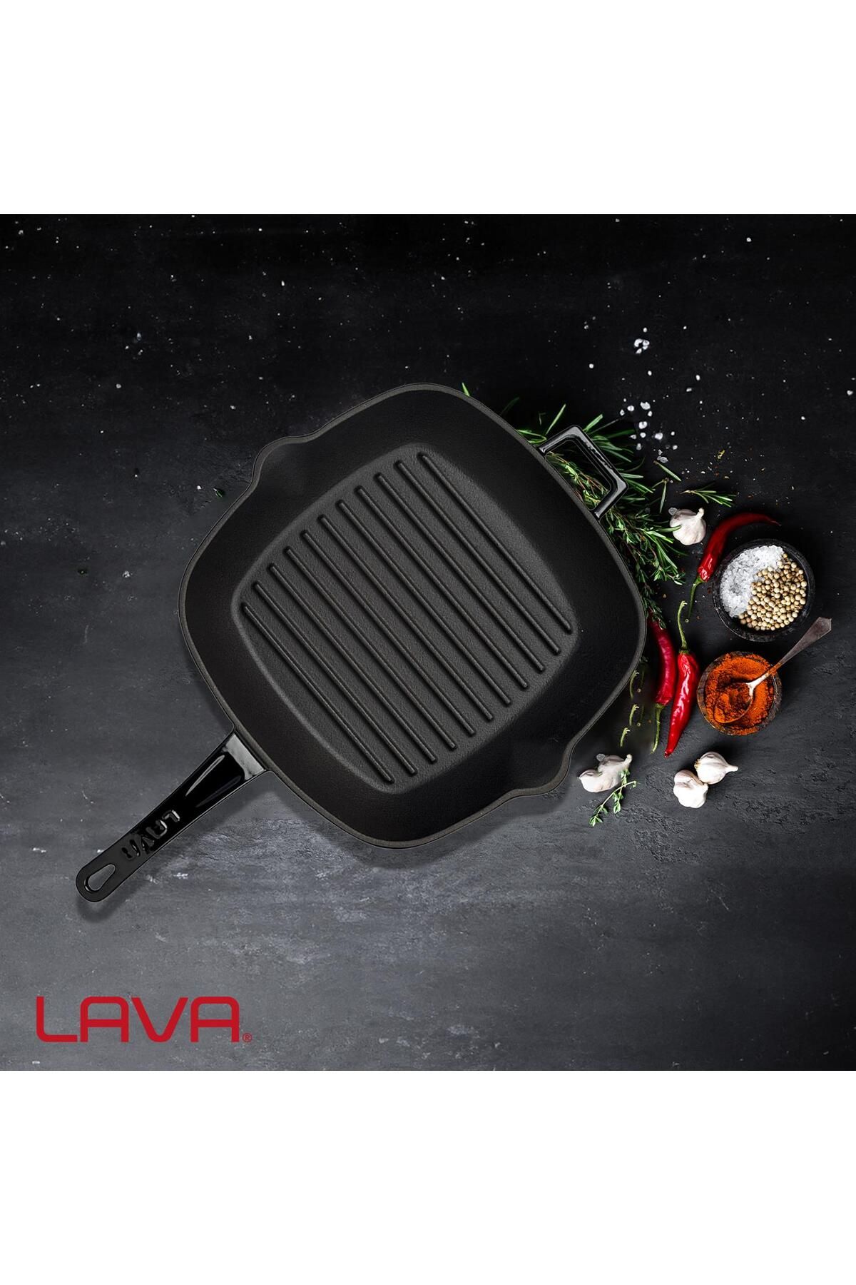 Lava-Cast Square Grill Pan Cast Iron Solid Handle Size 26x26cm 7