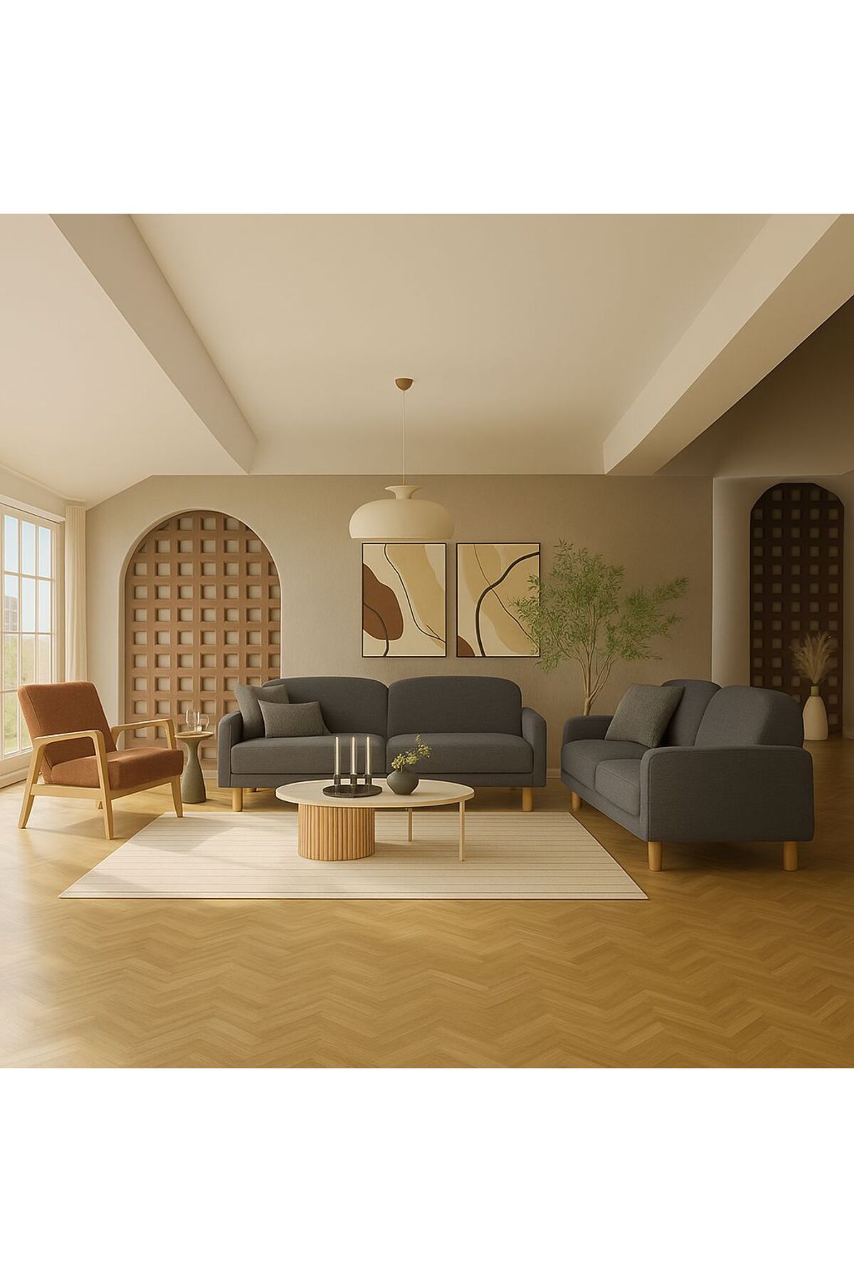 Modalife Bohem Koltuk Takımı, Oturma Grubu 3+3+1 Full Paket (2 Koltuk 1 Berjer) (Sandıklı-Yataklı)