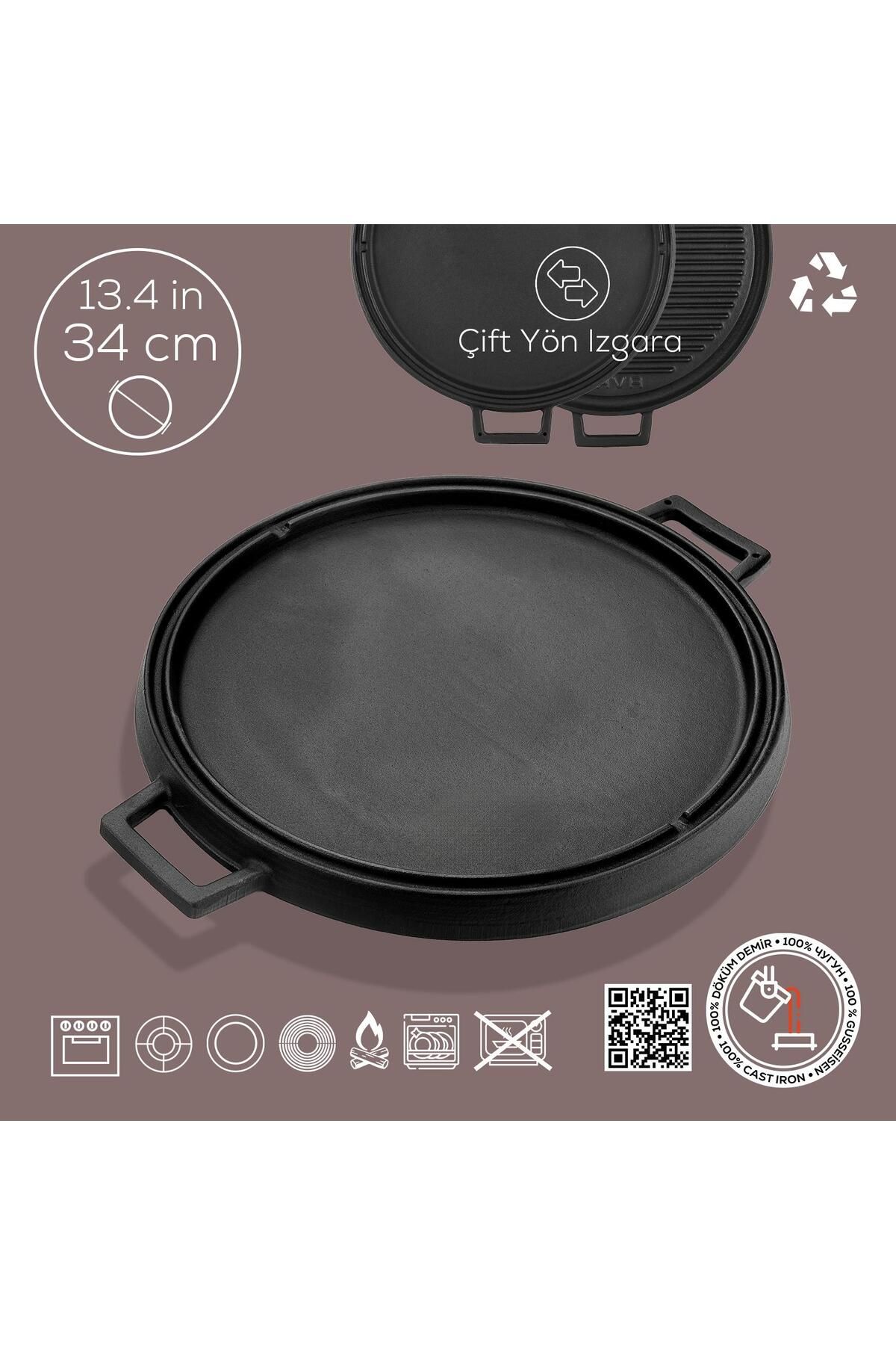 Lava-Casting Round Two-Way Grill Pan Cast Iron Solid Double Handled Diameter (Ø)34cm. 3