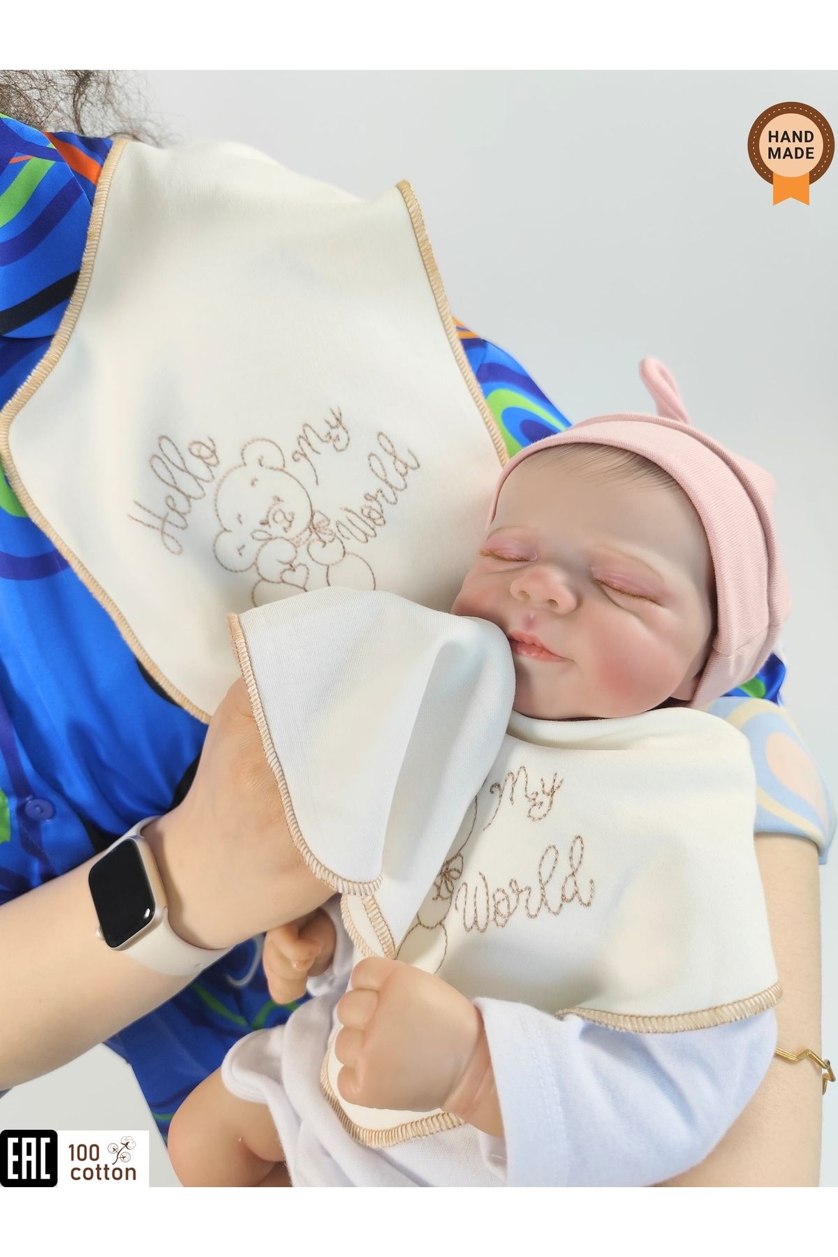 Tomuycuk 3'lü %100 Pamuklu Anne Bebek Omuz Bezi Seti / Ter Mendili / Mama Önlüğü – Çift Taraflı Nakış Detaylı