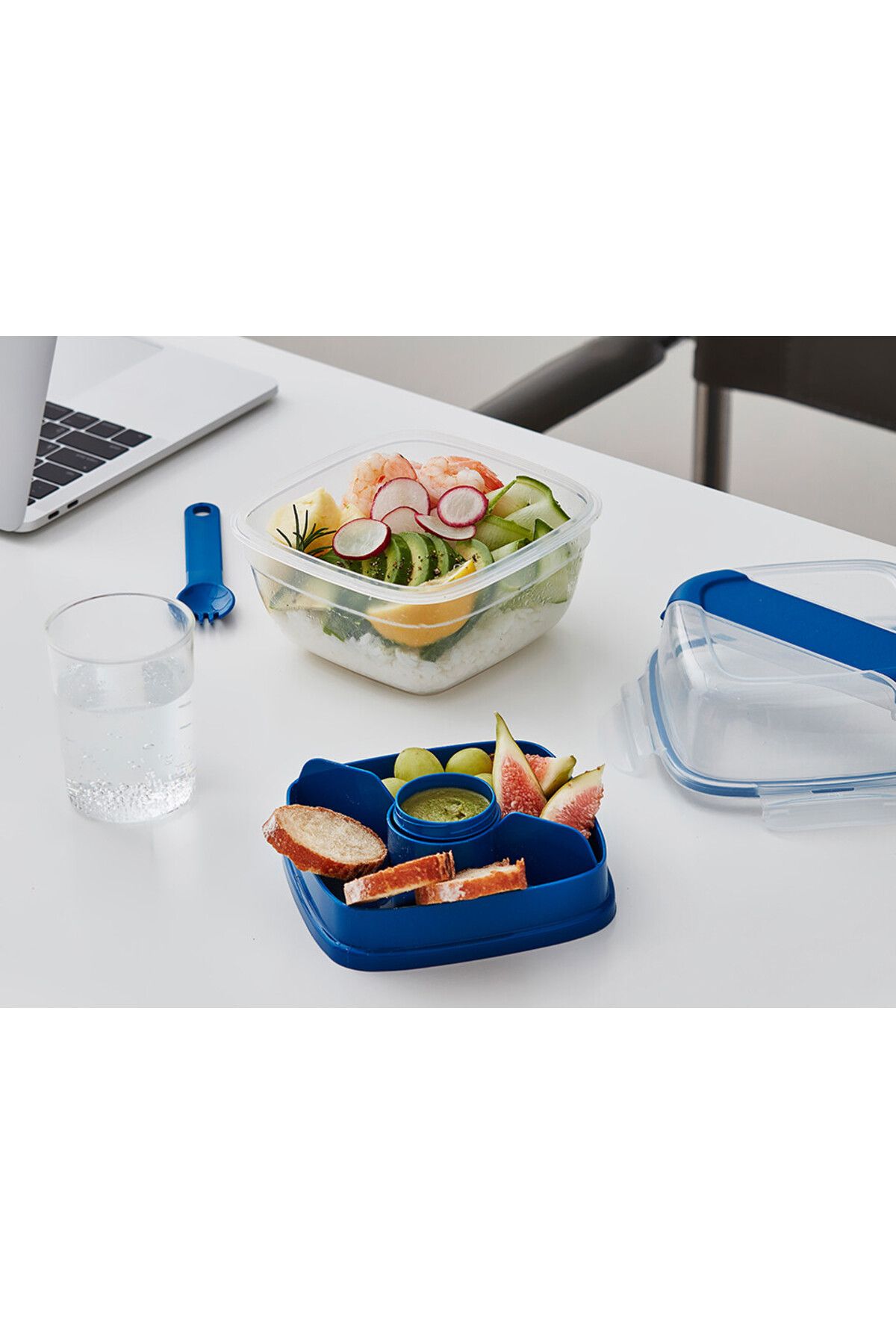 locknlock-Lock & Lock To-Go 2-in-1 Salad Box Blue - Leak-Proof, BPA-Free Container with Removable Divider 3