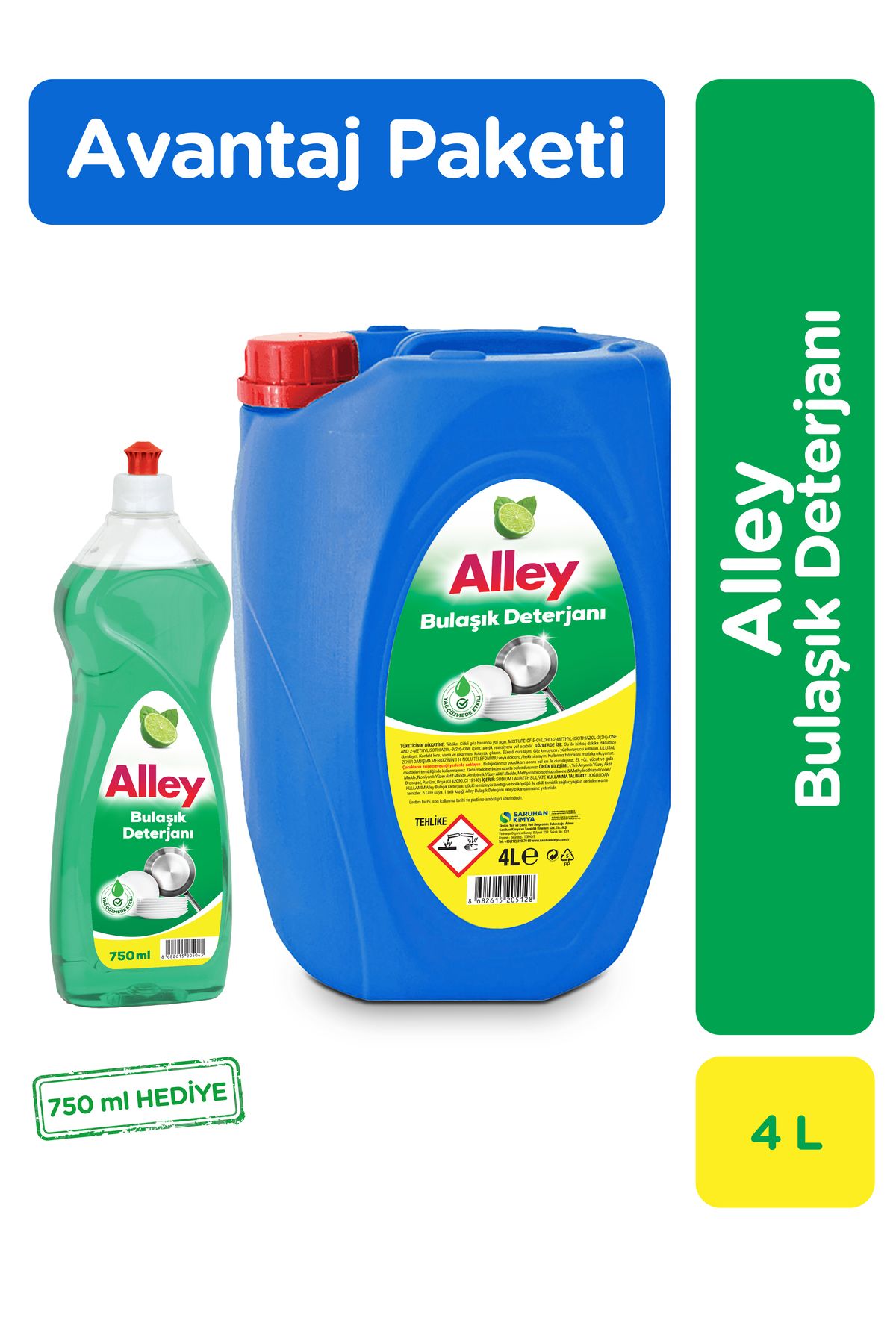alley Bulaşık Deterjanı 4L + Hediye 750 ml | Yağ Sökücü Güç & Mükemmel Parlaklık"