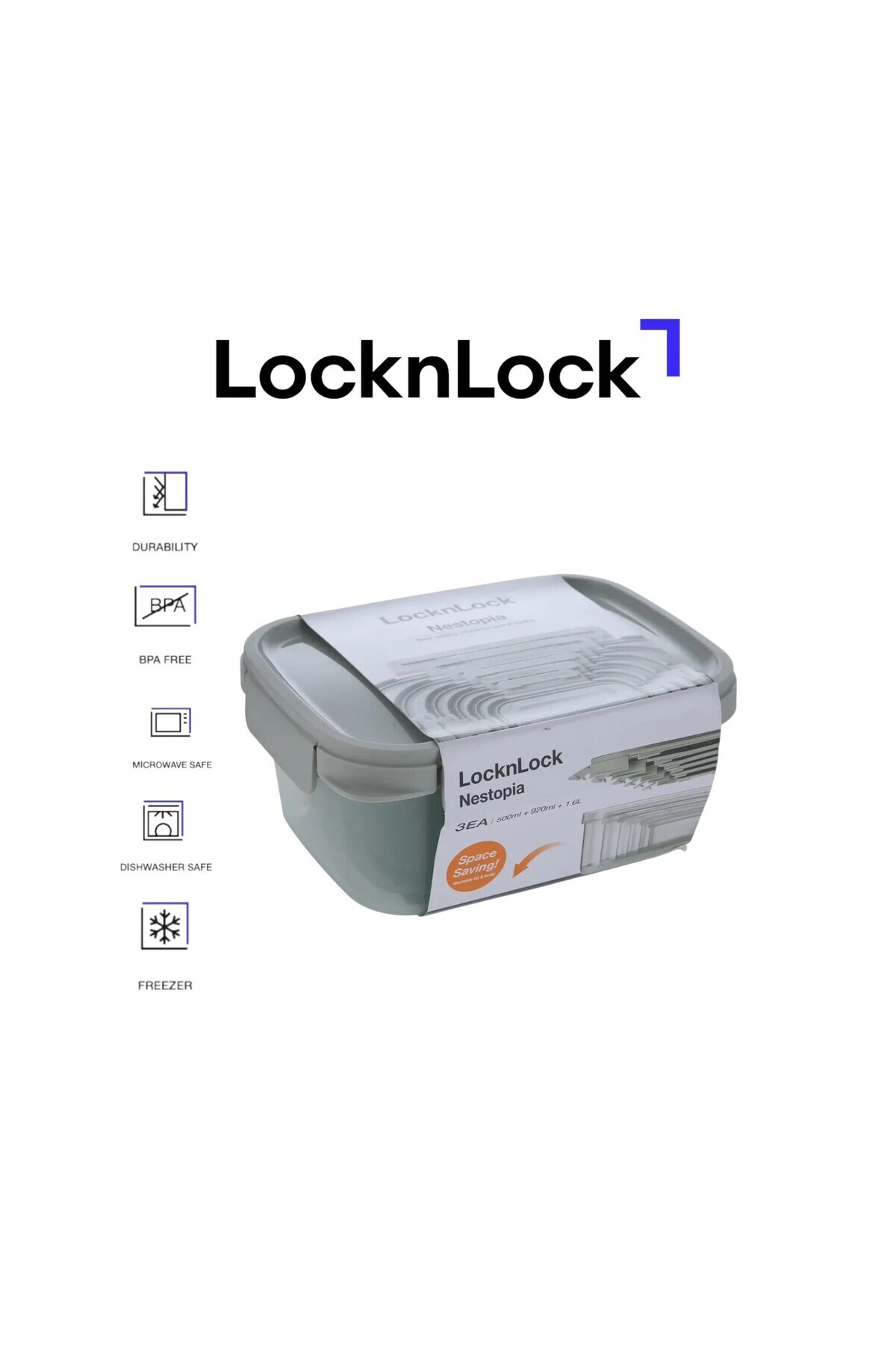 locknlock-Nestopia Set of 3 Airtight Containers (500ml+920ml+1.6L) 1