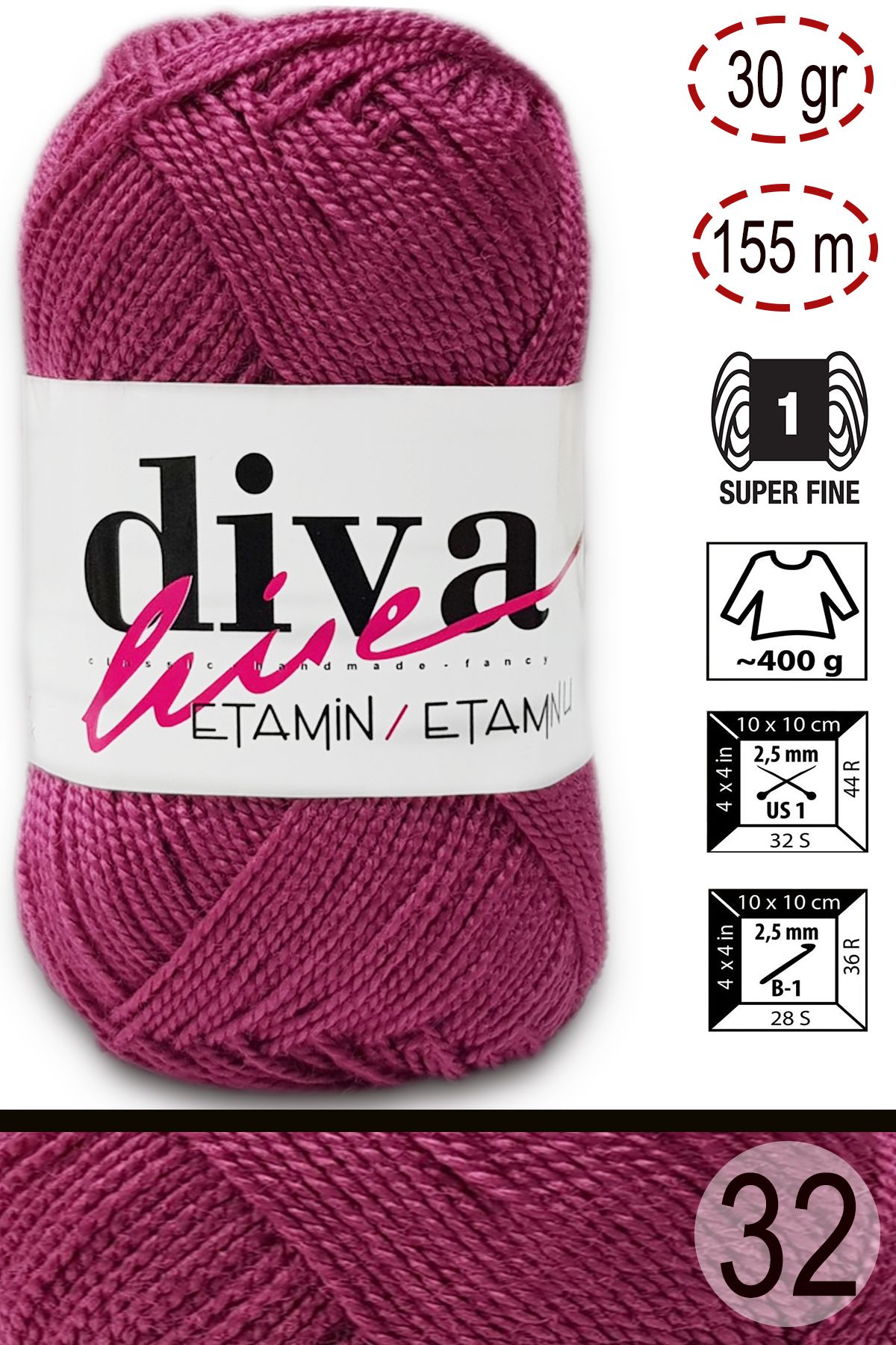 Diva İplik-Etamin Business Orlon 32 ξεθωριασμένα τριαντάφυλλα 1