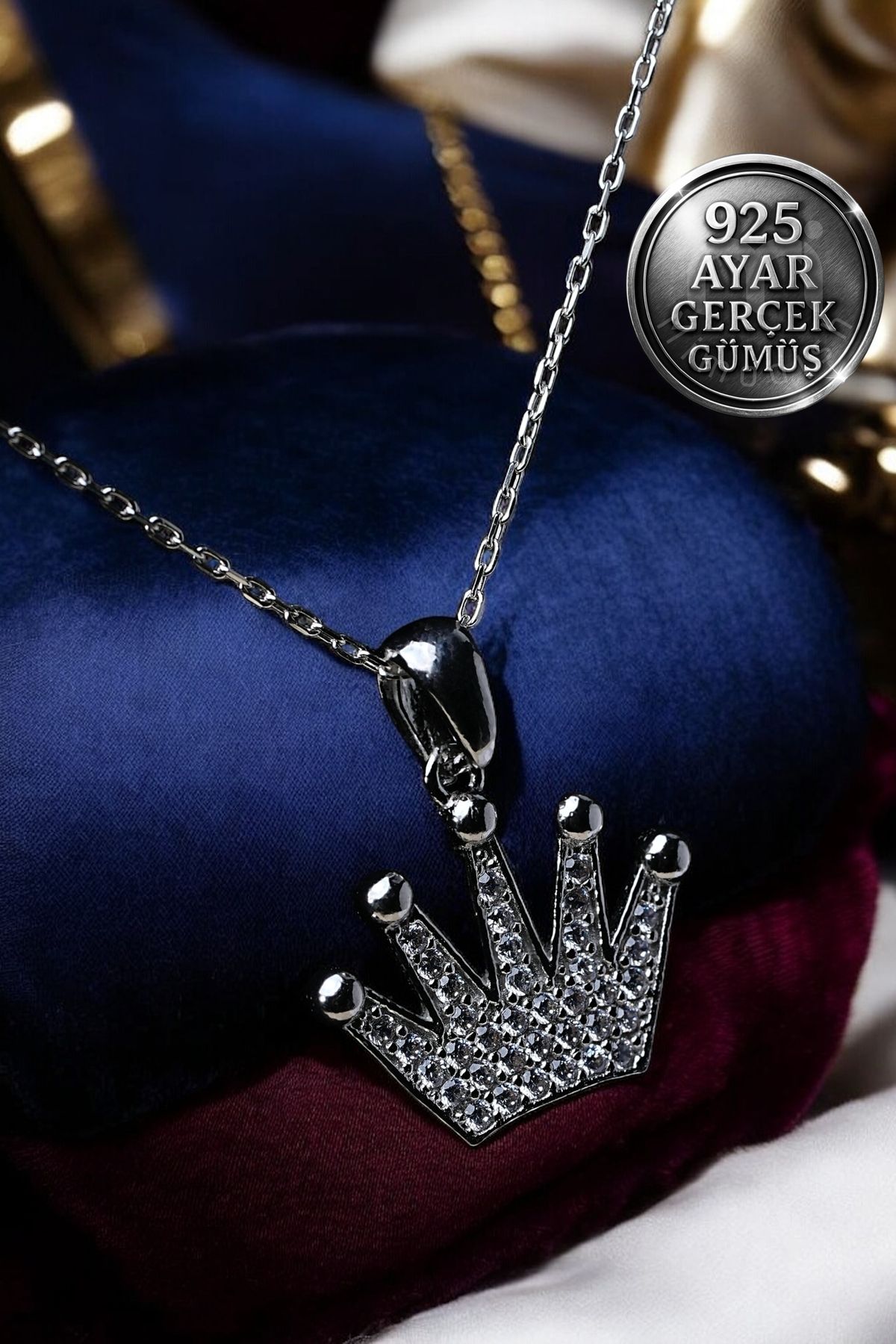 Mimodish 925 Ayar Gerçek Gümüş Sevgiliye Hediye Sterling Silver Kral Tacı Kolyesi Gümüş Kral Kolyesi