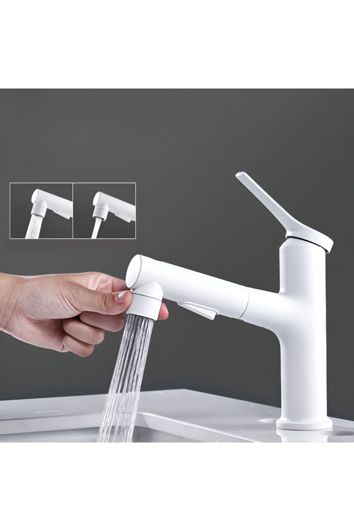 BiXXBi-Bath 3 Faucet with Three Water Flow Functions and Extractable Washing Head, White 2