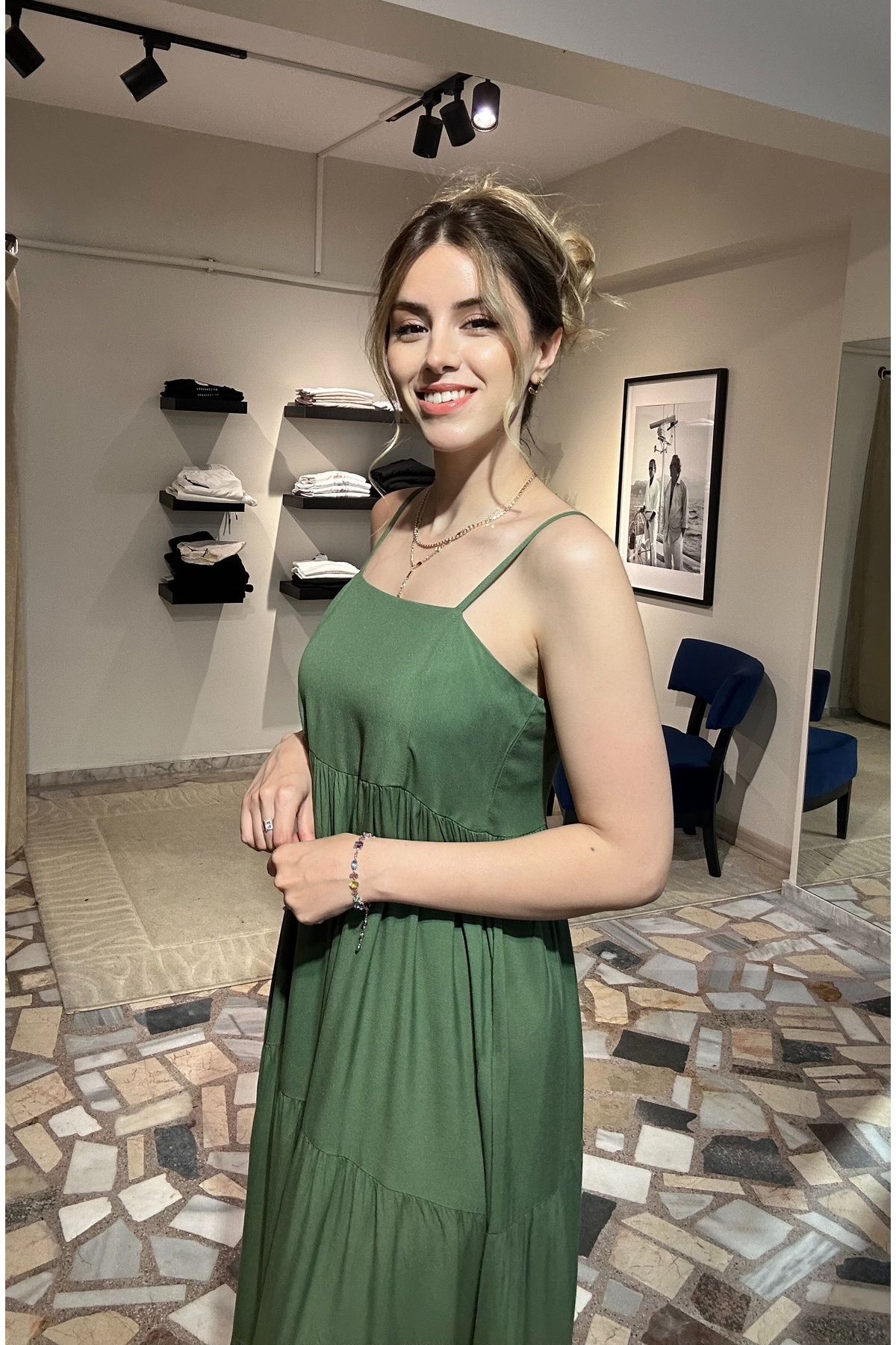 Butik Kadın Haki Yeşil Kloş Elbise