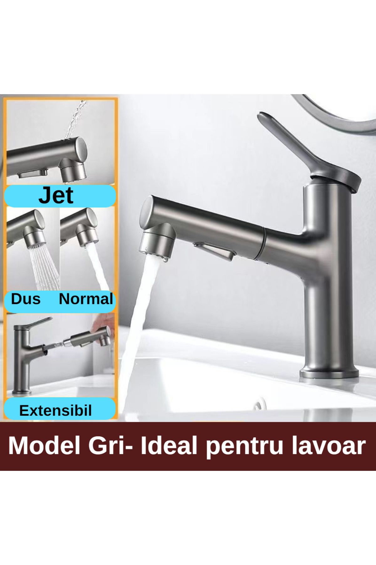 BiXXBi-Bath 3 Basin Faucet with Three Flow Functions, Grey 3