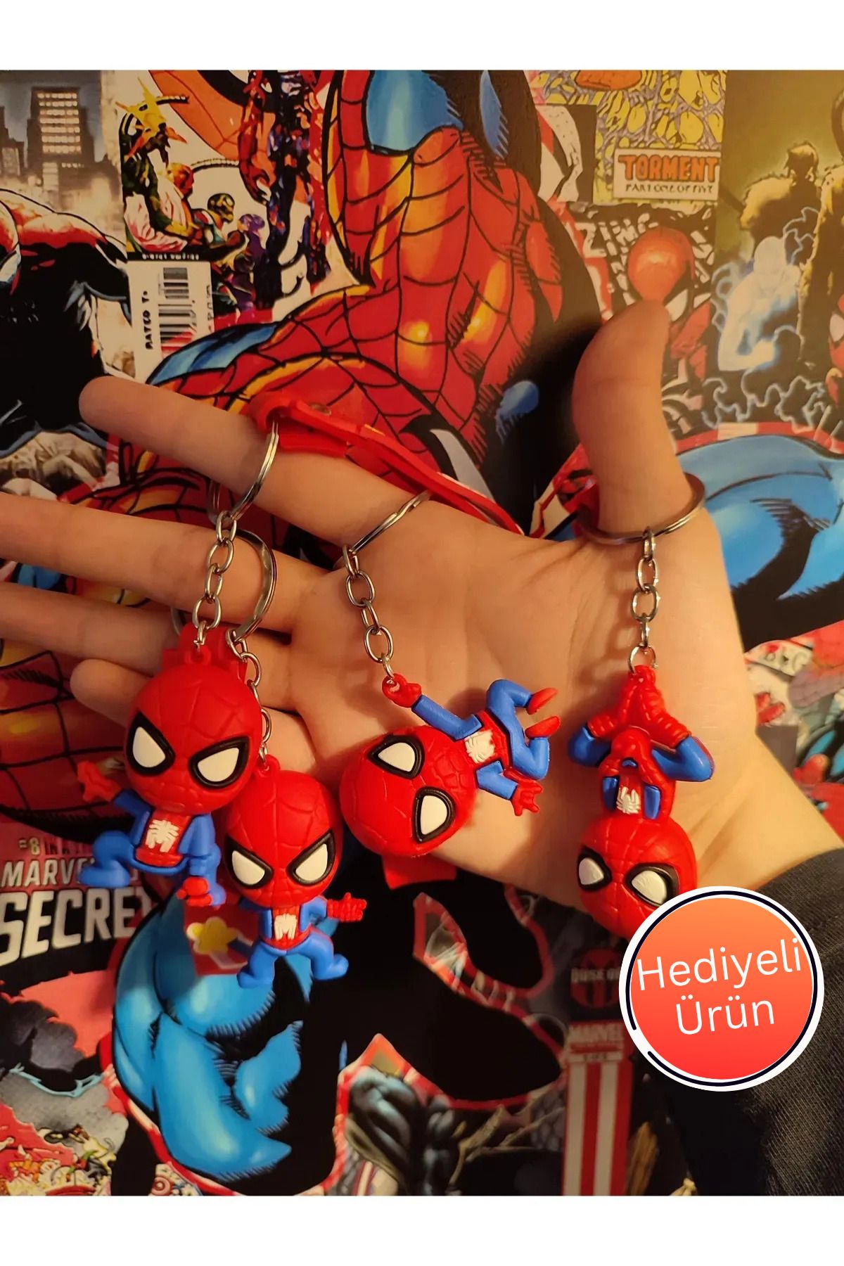 TAYEM 4'lü Spiderman Örümcek Adam Anahtarlık, 3D Hediyelik Anahtarlık ve Çanta Süsü, Aksesuarı