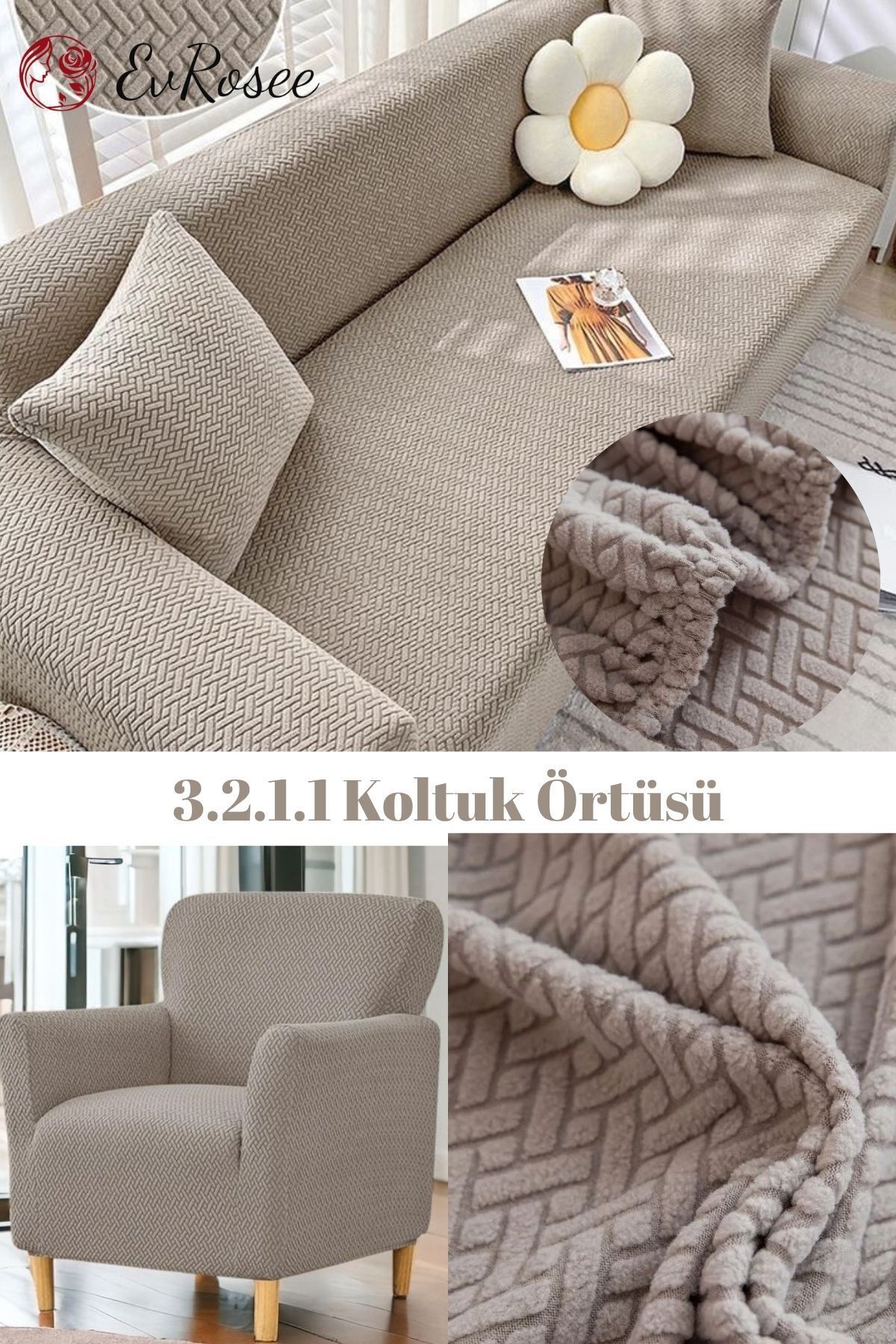 EvRosee Koltuk Kılıfı 3.2.1.1 Koltuk Örtüsü Koltuk Takımı Ev Tekstili Ürünü