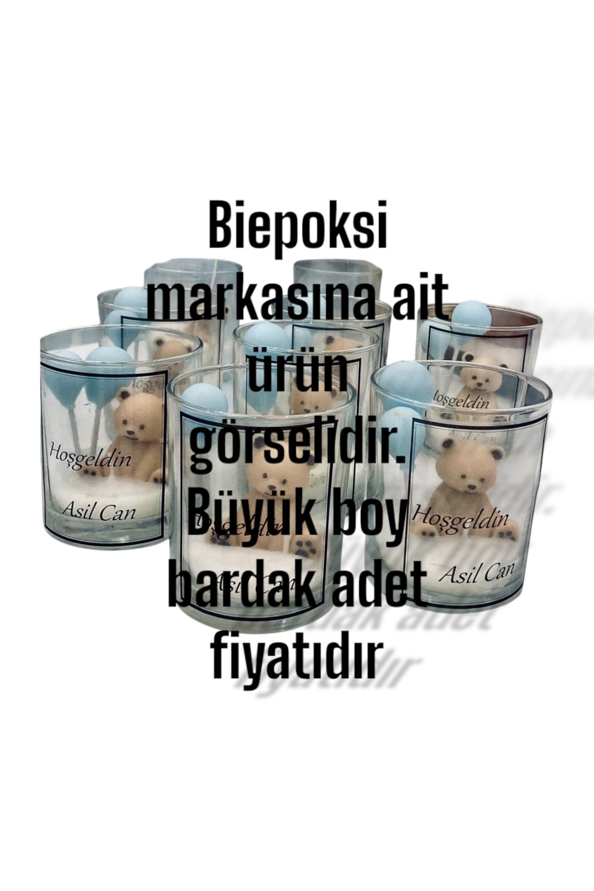 Biepoksi Bebek Erkek Cam Bardak Mumlu Isme Özel Bebek Doğum Ayıcık Mum 1 Bir Adet Büyük Boy fotoğrafı 2 (önizleme)