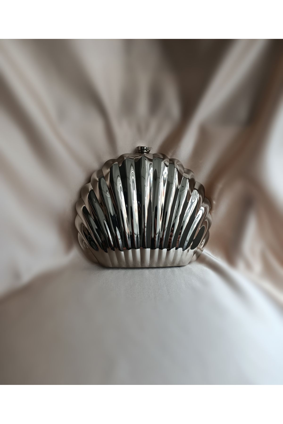 Gül karatekin gk Kadın Açık Gümüş Metal Istiridye Model Abiye Ve Özel Gün Portföy Clutch Zincir Askılı Davet Çantası