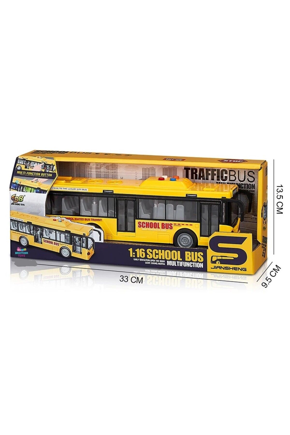 Brother Toys-School Bus Toy School Bus with Sound and Light That Can Open the Front and Middle Door 28 cm 2