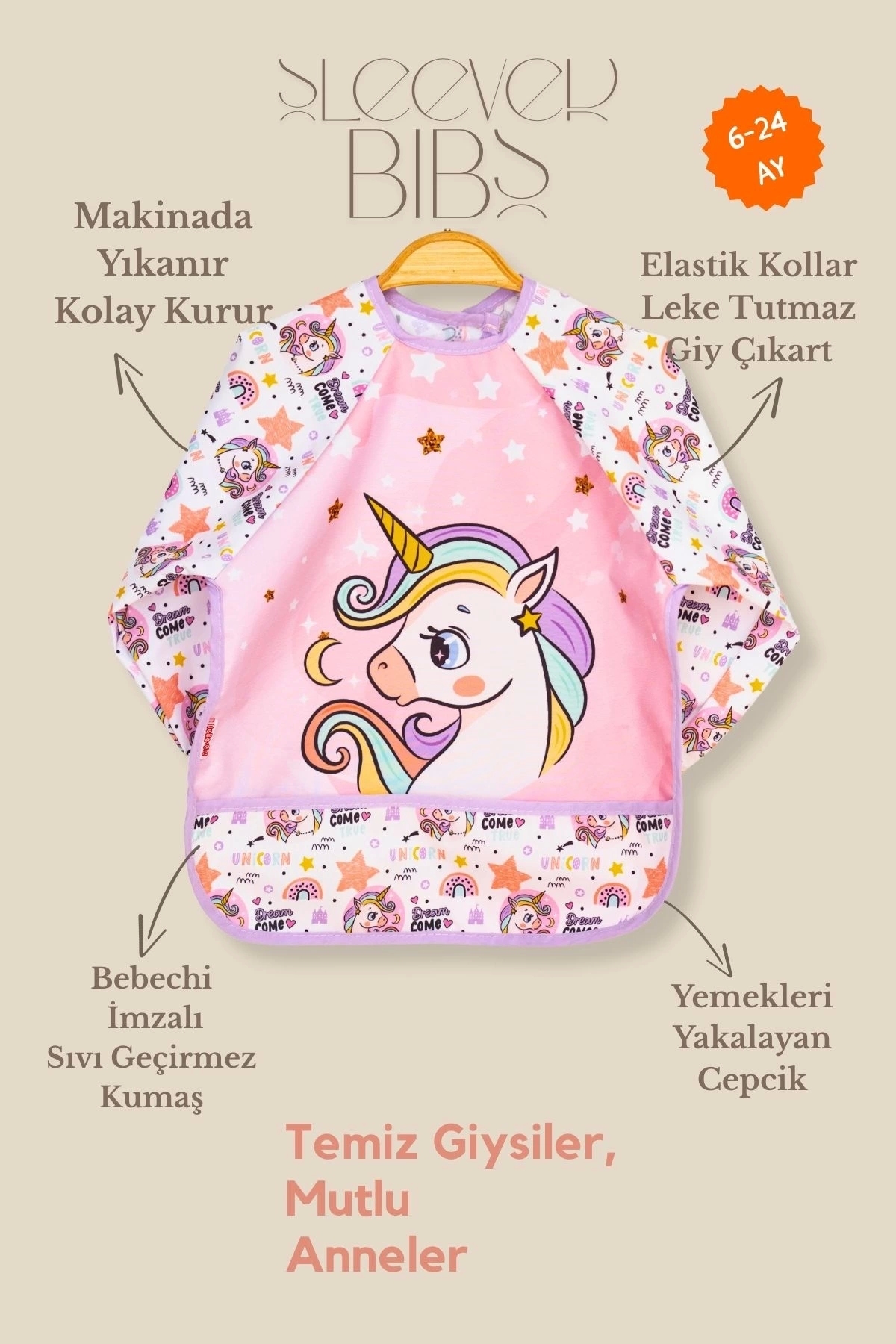 Bebechi Uzun Kollu Giyilebilir Sevimli At-fil Desen Sıvı Geçirmez Aktivite Ve Mama Önlüğü 6-24 Ay fotoğrafı 2 (önizleme)