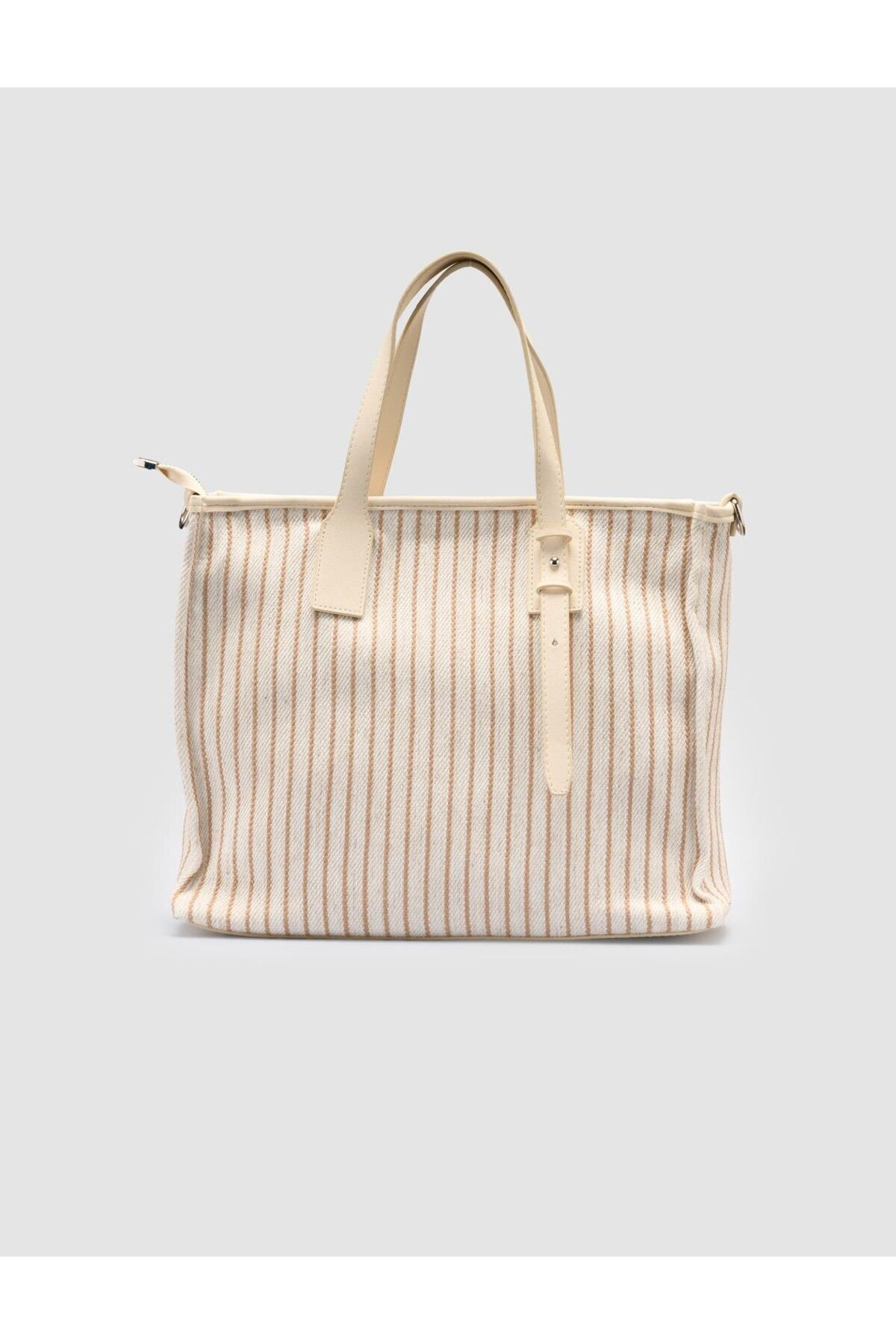 Cabani-Striped Linen Beige - Black Women's Bag 3