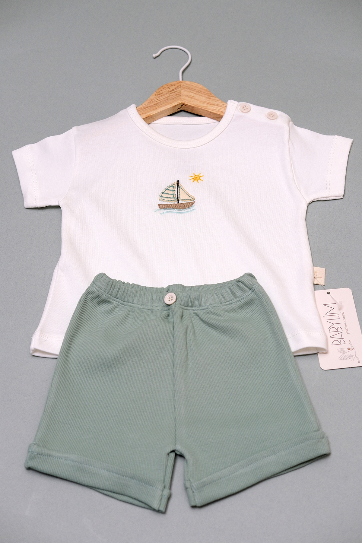 BABYLİM Yelken Nakışlı Erkek Bebek Şortlu Takım fotoğrafı 2 (önizleme)