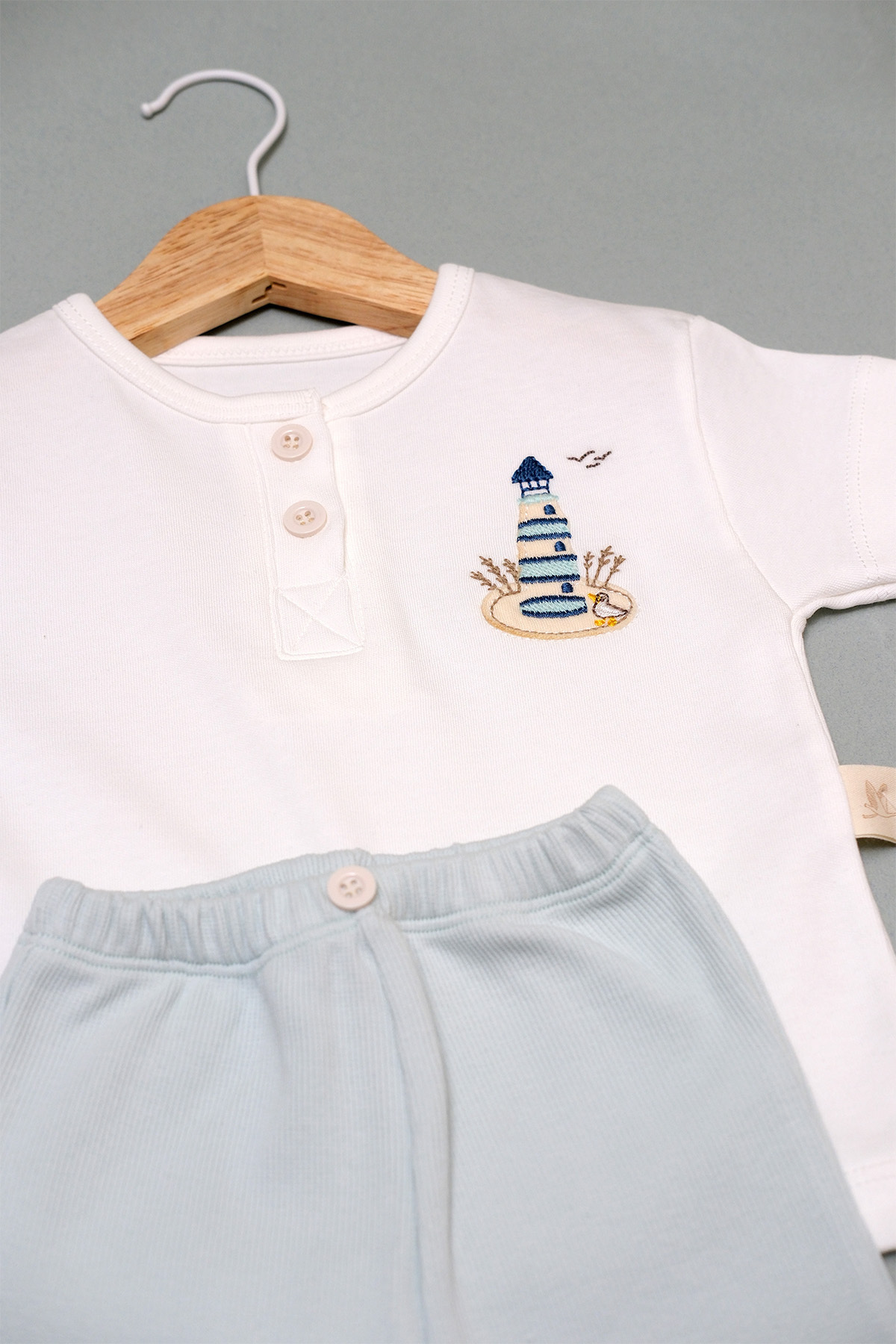 BABYLİM Deniz Feneri Nakışlı Erkek Bebek Şortlu Takım fotoğrafı 4 (önizleme)