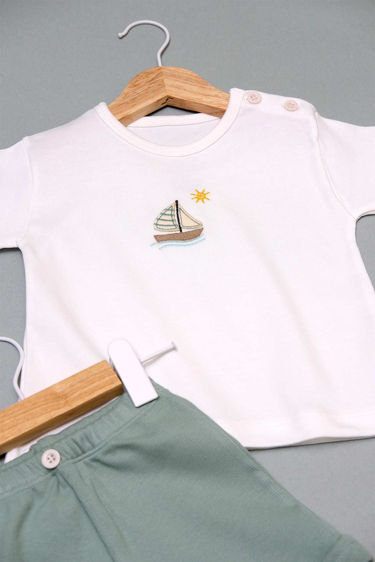 BABYLİM Yelken Nakışlı Erkek Bebek Şortlu Takım fotoğrafı 6 (önizleme)