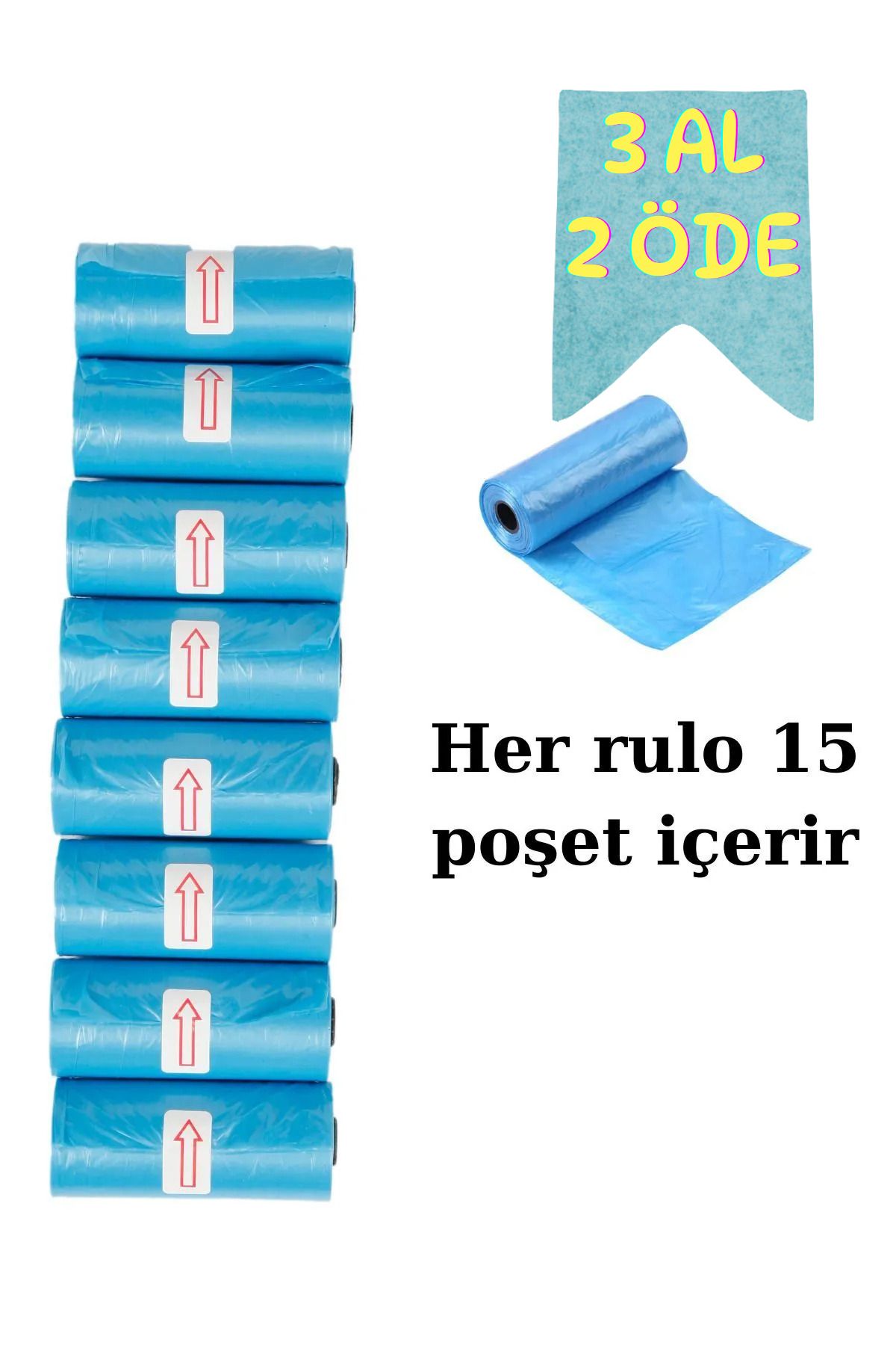 BAMM BAMM Kedi Köpek Kaka Çöp Poşeti Dışkı Torbası Mavi 8 Rulo (120 adet)
