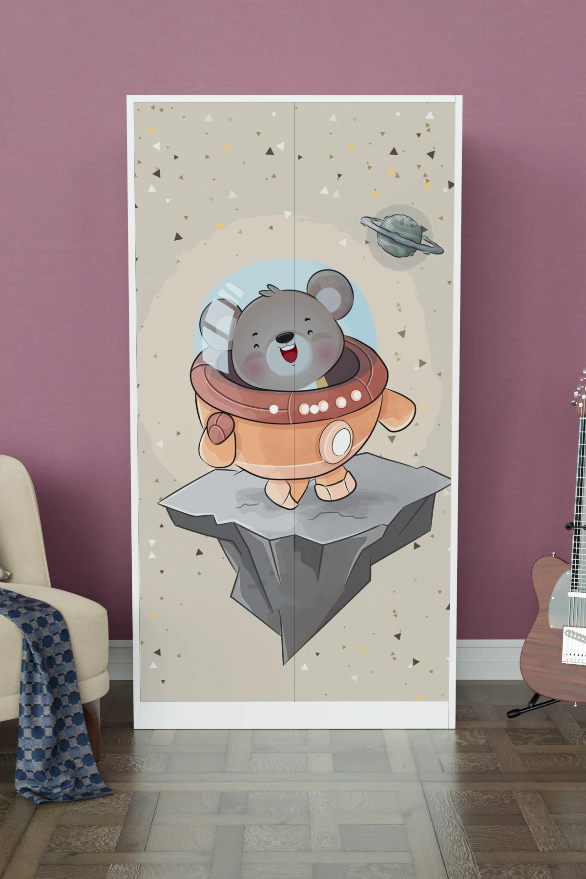 Hediyeler Kapında Little Astronaut Design "Calista" Gardırop 5 Raflı Askılı Çocuk Odasi Elbise Dolabı fotoğrafı 2 (önizleme)