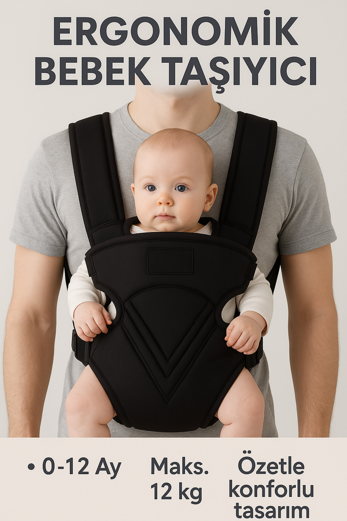 northern fashion Siyah Kanguru Anakucağı Safe Comfort Bebek Taşıma Çantası Ana Kucağı fotoğrafı 3 (önizleme)