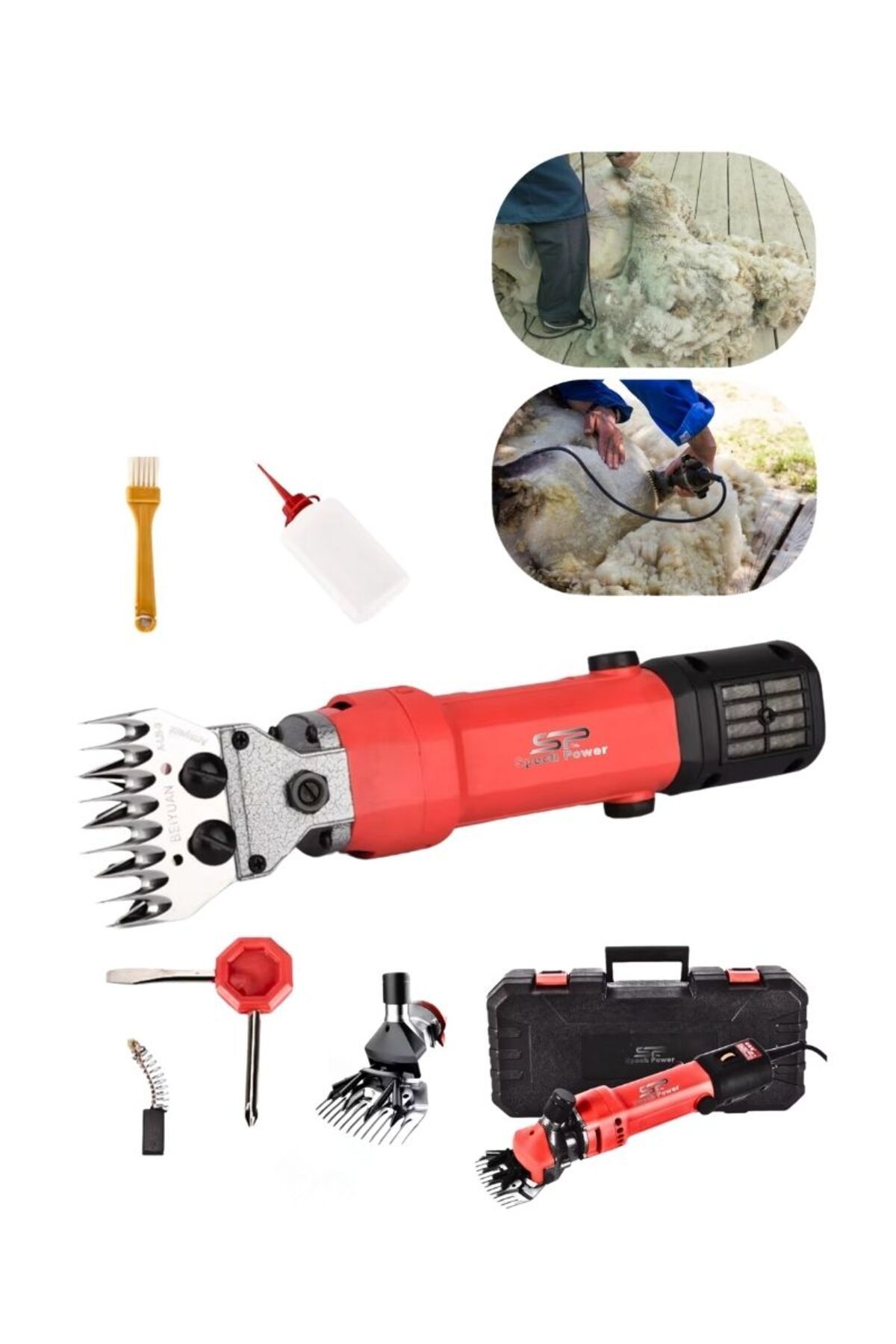 Spech Power 1500 Wat Çelik Şanzumanlı Bakır Sargılı Isınmaz Motor Çift Soğutmalı Koyun Keçi Kırkma Makinesi