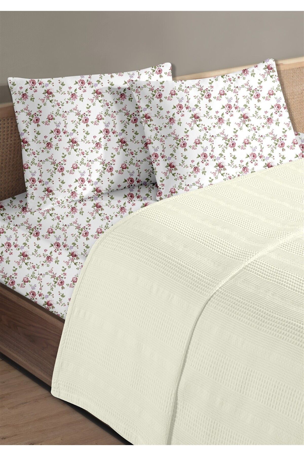 Evim %100 Pamuk Exclusive Krem Tek Kişilik Pike Takımı 160 x 230 cm