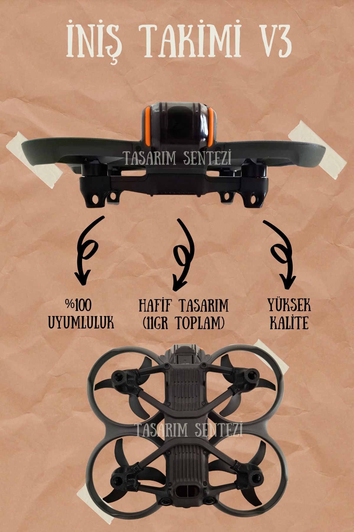 Tasarım Sentezi Dji Avata 2 Drone Uyumlu İniş Takımı V3 Koruma Ayak Aksesuar Aparat Güvenlik Siyah
