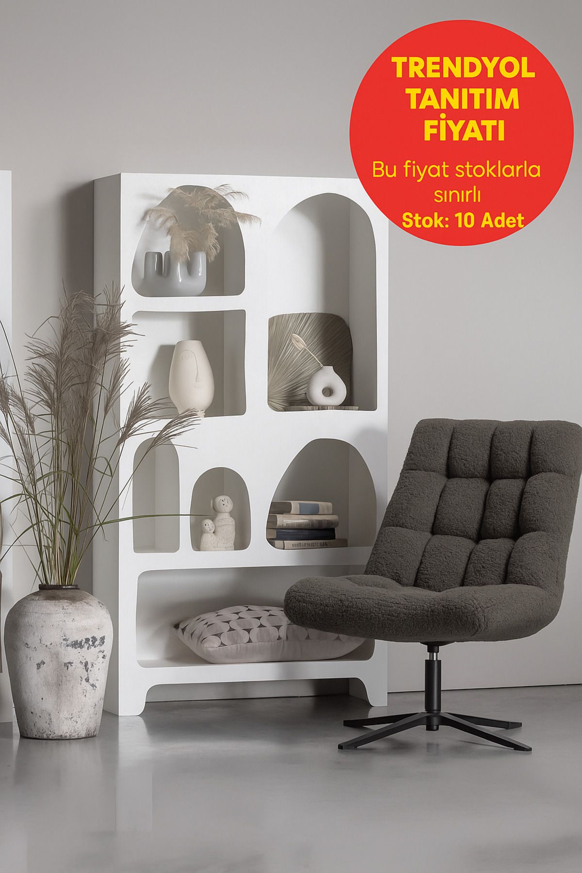PASAWOODS Delhingo Bohemian Premium Malzeme Modern Dekoratif Bohem Niş Kitaplık (95X32X180 CM)