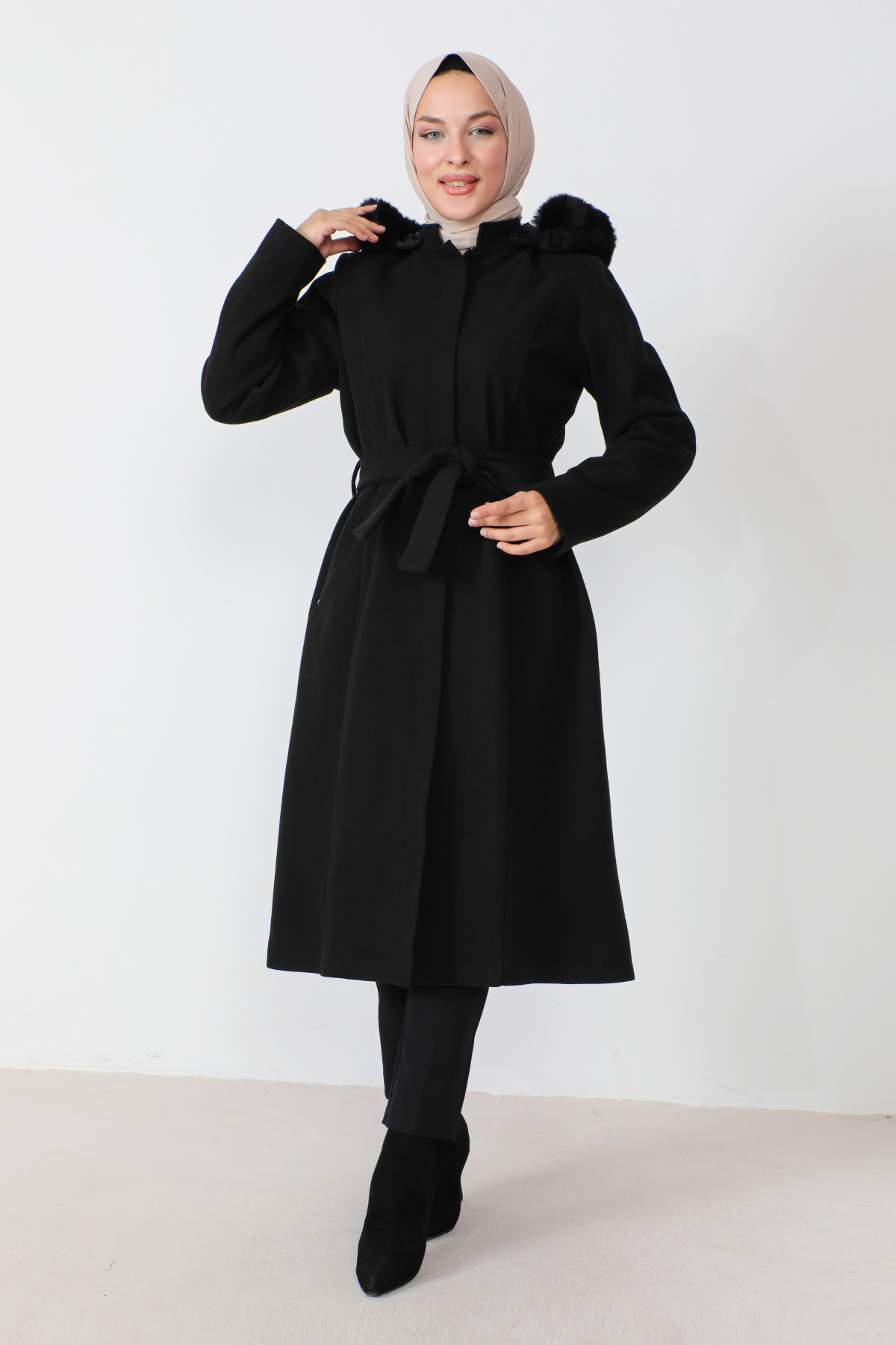 Hidden Zipper Belted Cashmere Coat TSD230813 Gray