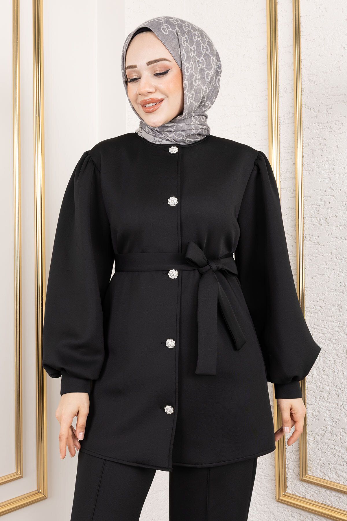 Tesettür Dünyası-Μπροστινό κουμπί Scuba Suit TSD250133 Μαύρα ανδρικά παπούτσια Gx9688 3