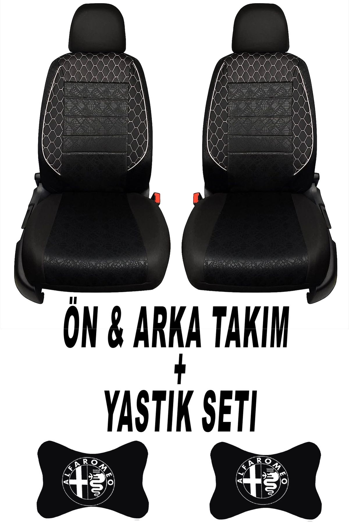 1araba1ev Oto Koltuk Kılıfı Alfa Romeo Ön Arka Takım + 2 Adet Boyun Yastığı Seti