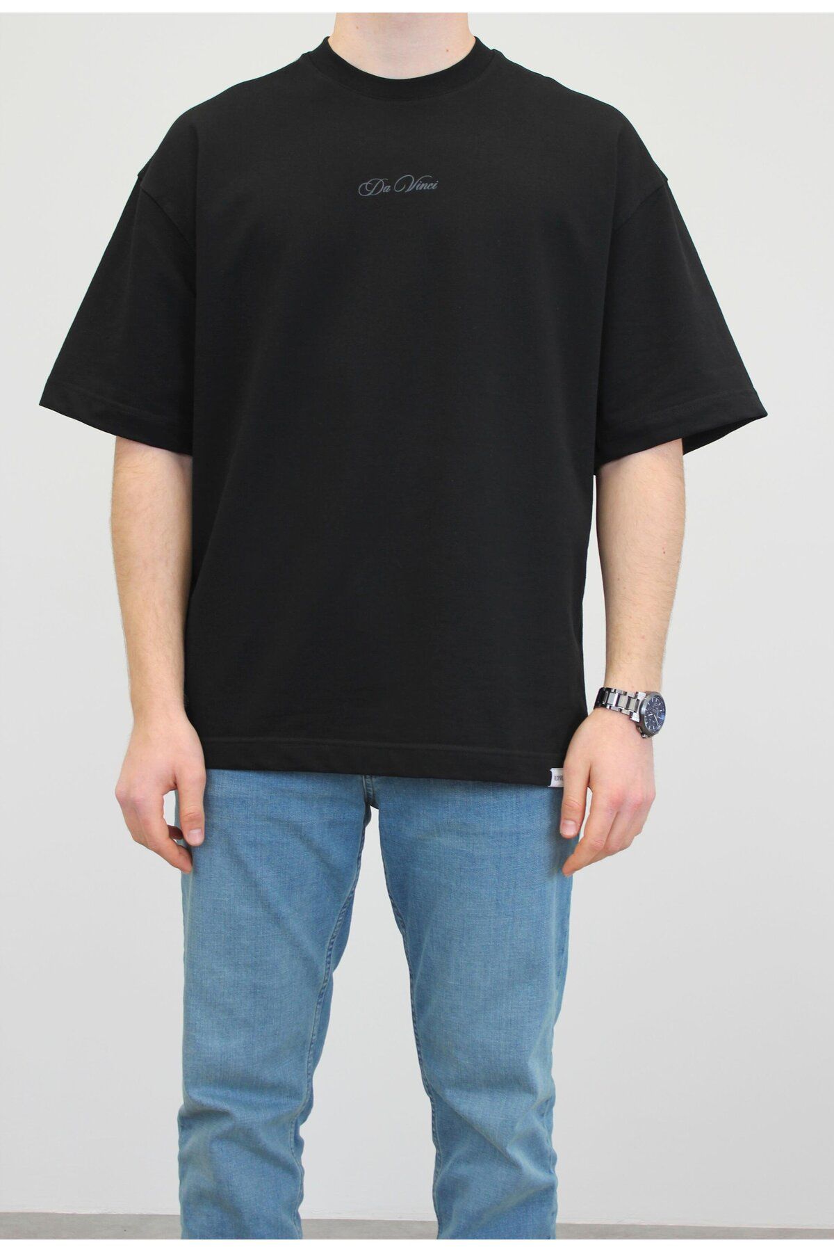 RIESGO OVERSIZE DA VINCI 3D BASKILI T-SHIRT SİYAH