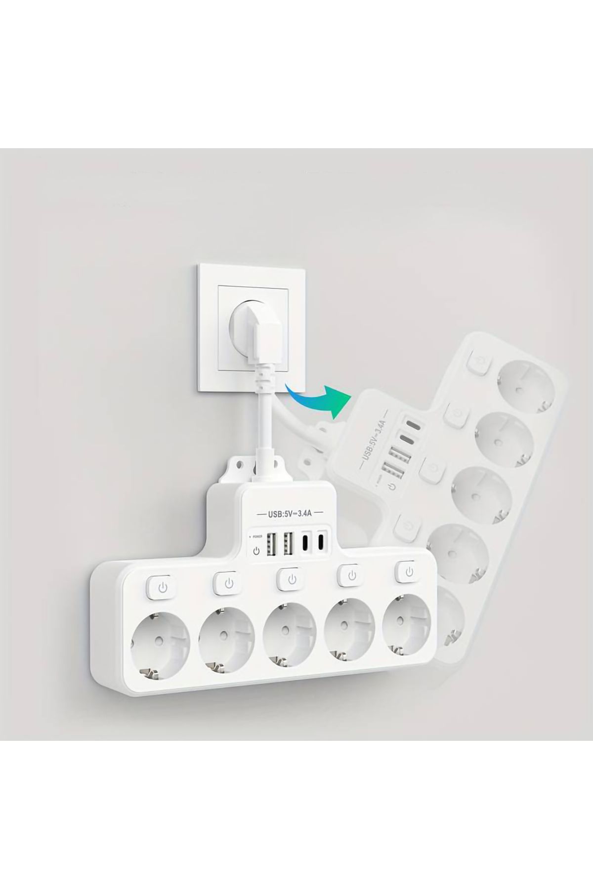 miraza-Multifunctional Socket, 5 X 4000w Sockets, 2 X Usb-c Pd, 2 X Usb, Individual Switch, Fireproof 4