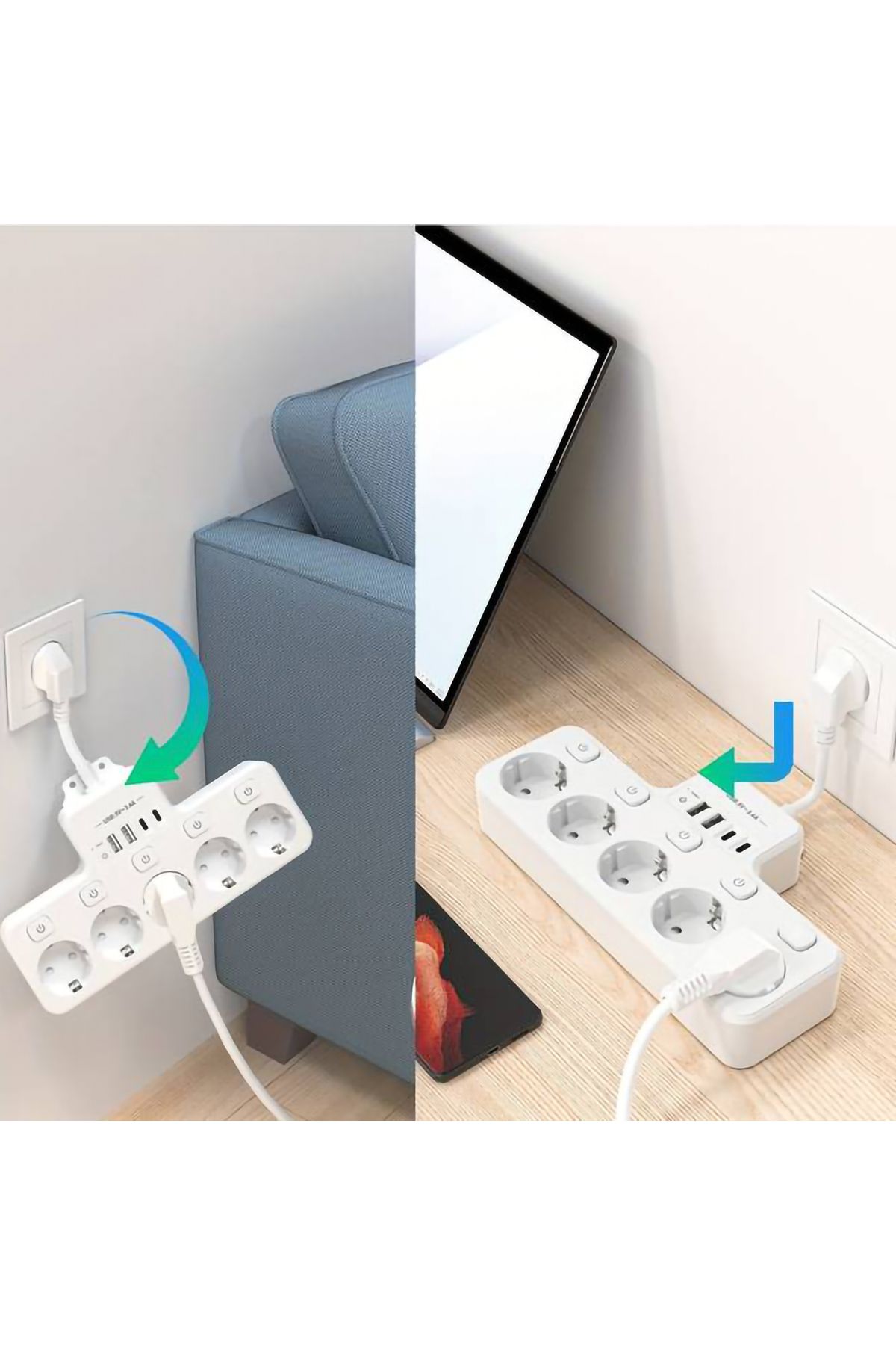 miraza-Multifunctional Socket, 5 X 4000w Sockets, 2 X Usb-c Pd, 2 X Usb, Individual Switch, Fireproof 5
