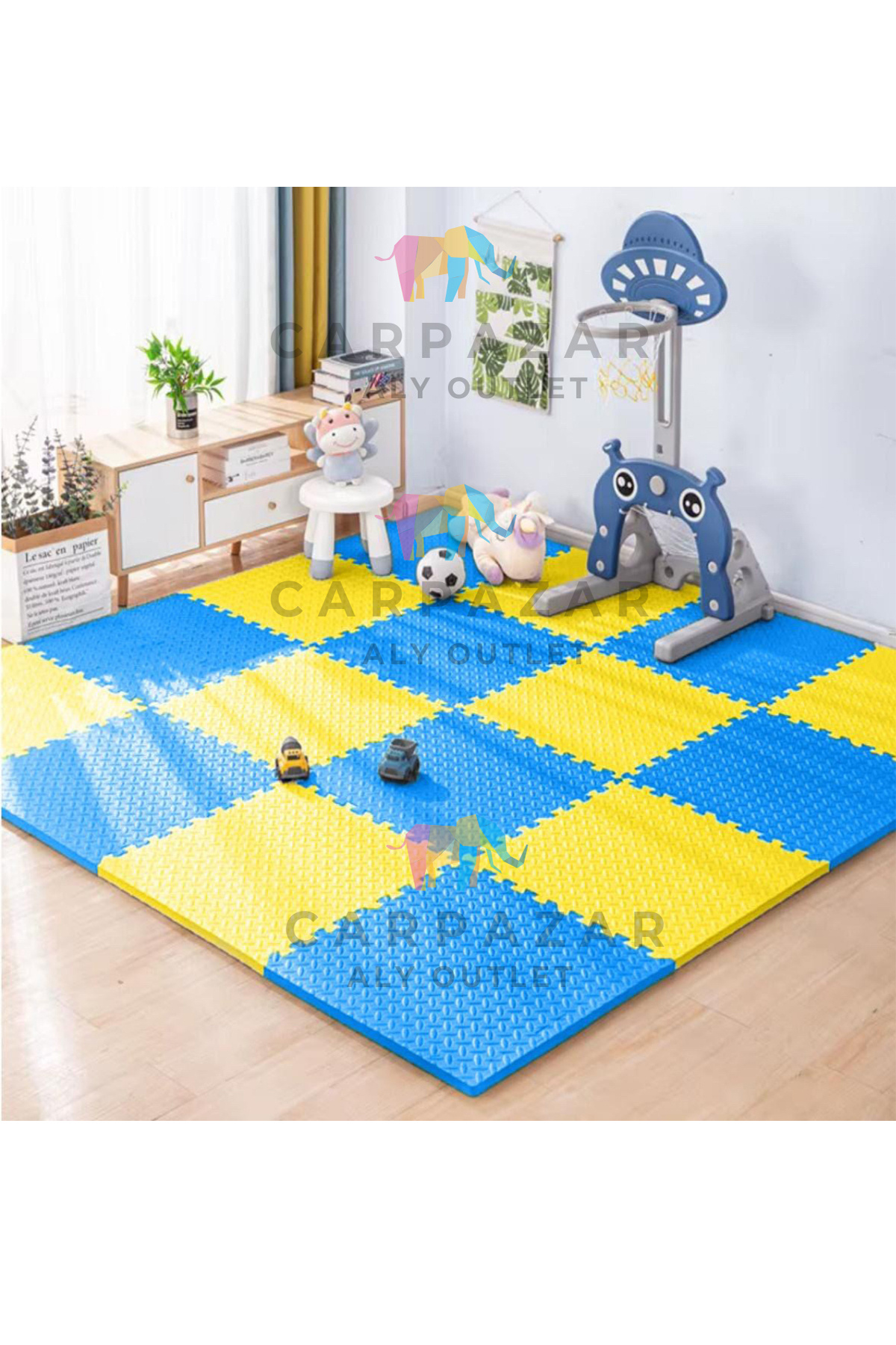 CARPAZAR Tatami Eva Mat Çocuklar İçin Köpük Halı Matı Puzzle Geçmeli Oyun Spor Kaymaz Mat 16 adet 50x50 13mm