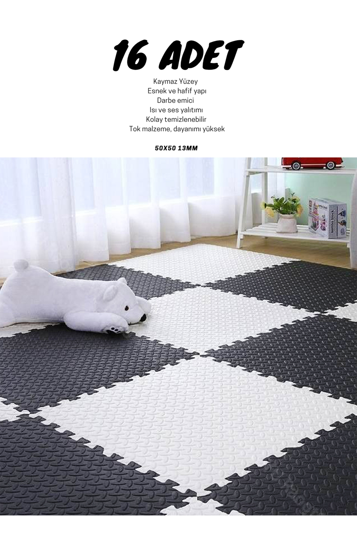 CARPAZAR Tatami Eva Mat Çocuklar İçin Köpük Halı Matı Puzzle Geçmeli Oyun Spor Kaymaz Mat 16 adet 50x50 13mm fotoğrafı 4 (önizleme)
