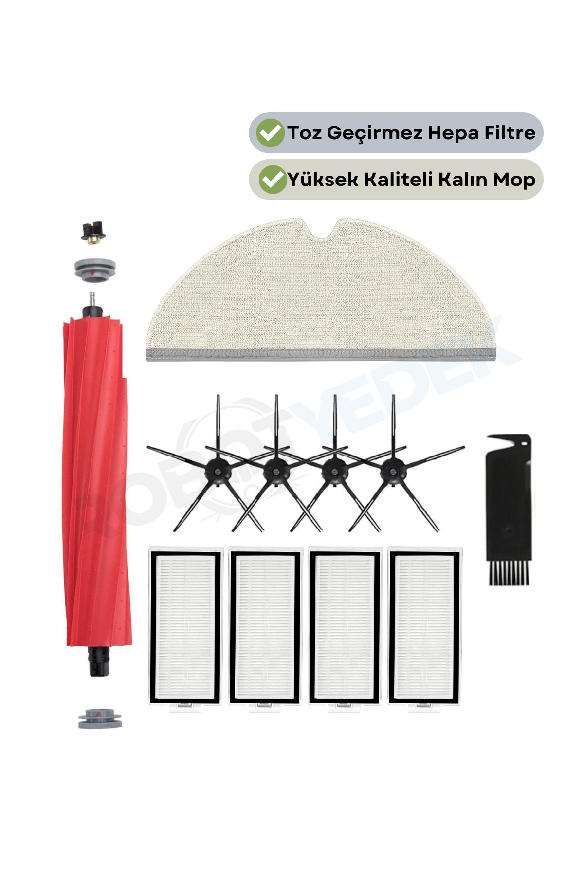 robotyedek-Roborock Q7 Max and Q7 Max Plus Black Replacement Brush Mop Set with Hepa Filter - 11 Pieces 1