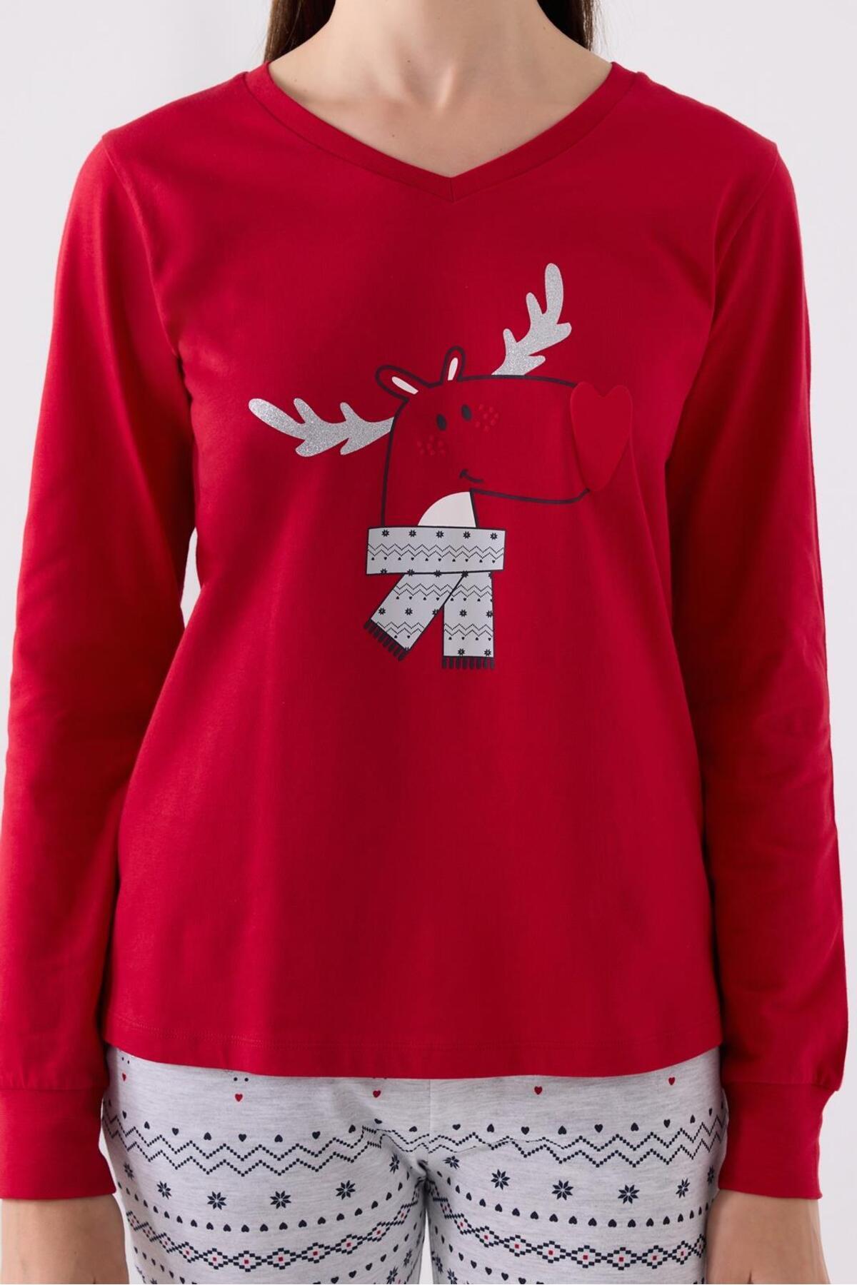 Arnetta-Deer Illustrated Pajamas Set for Mother and Daughters - Separate Priced 3
