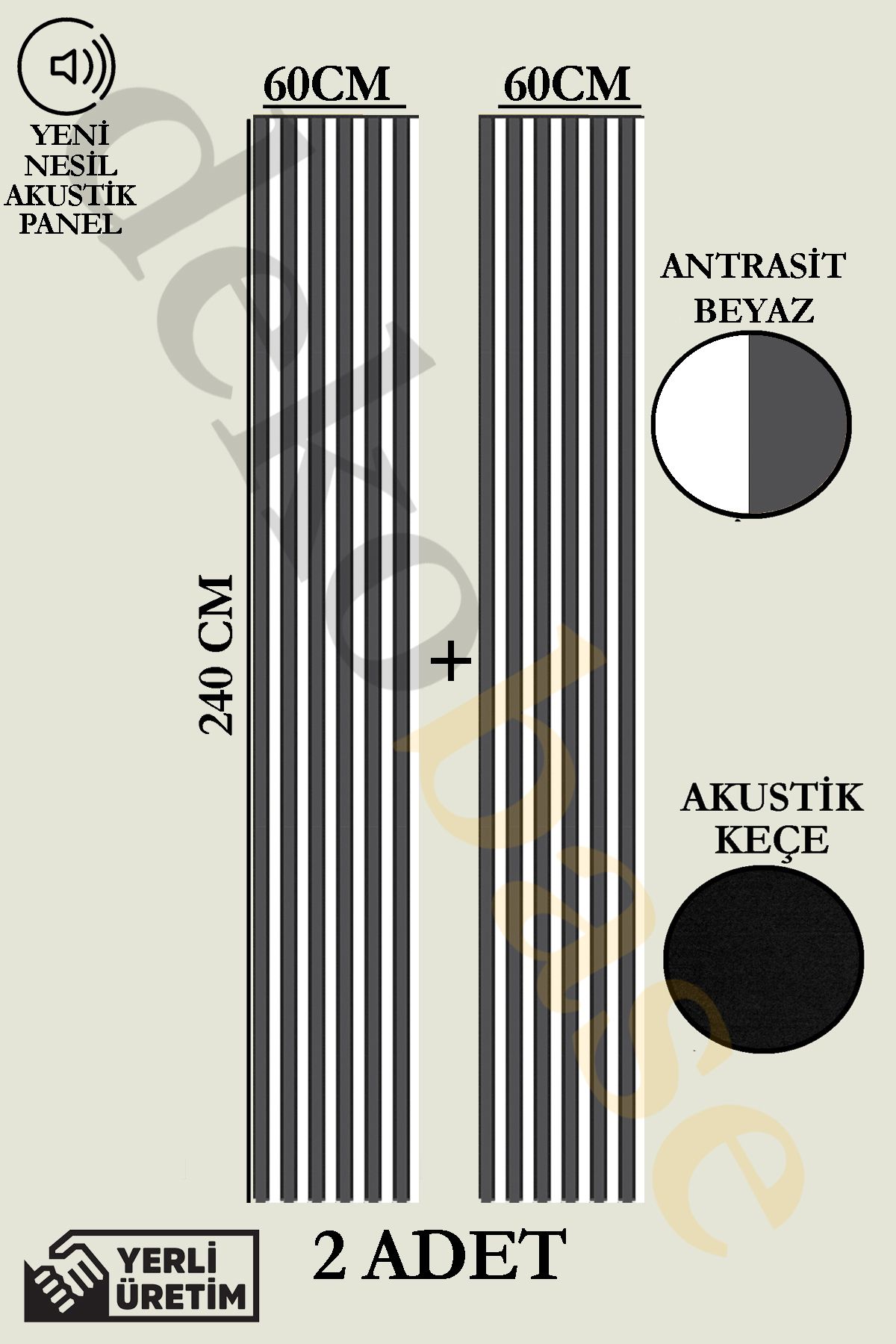 dekobase Antrasit-beyaz (2 ADET) 60x240cm Yeni Nesil Akustik Ahşap Duvar Paneli